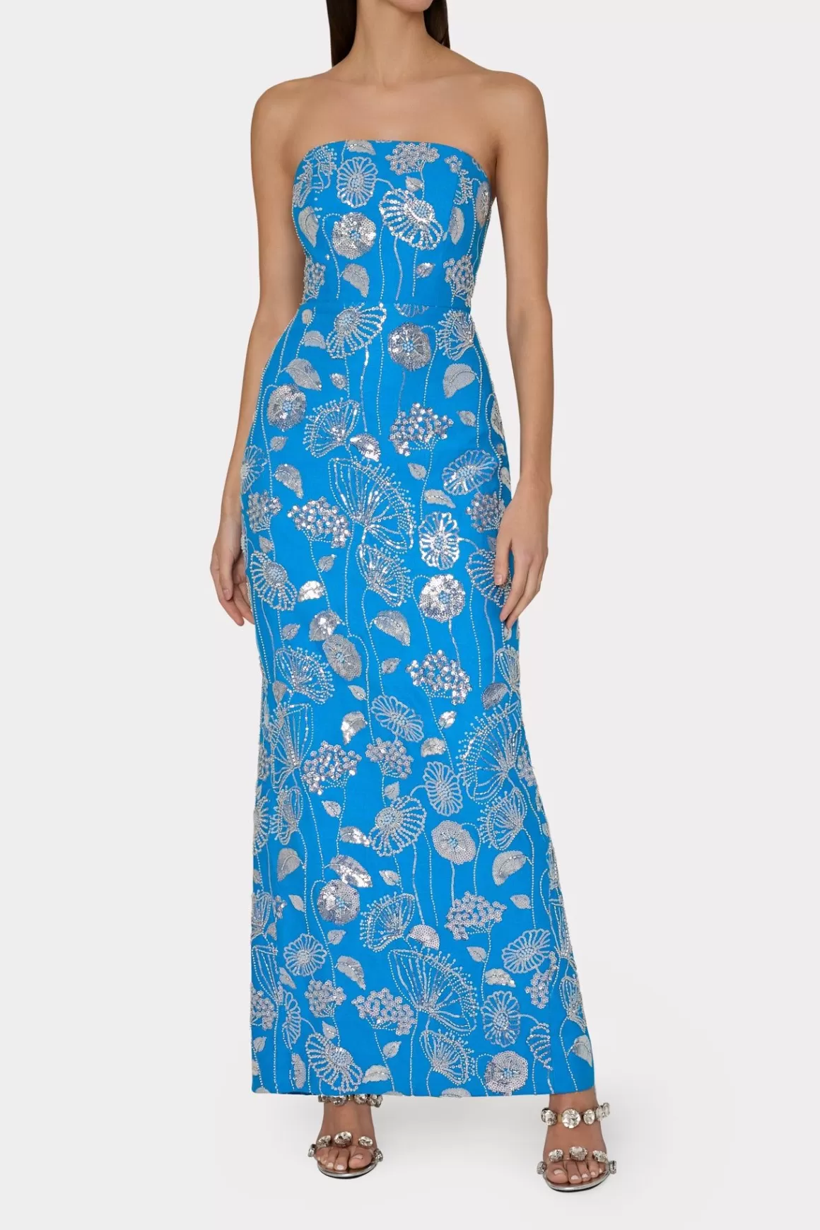 MILLY Cocktail Dresses-Orion Sequin Embellished Linen Dress Blue/White