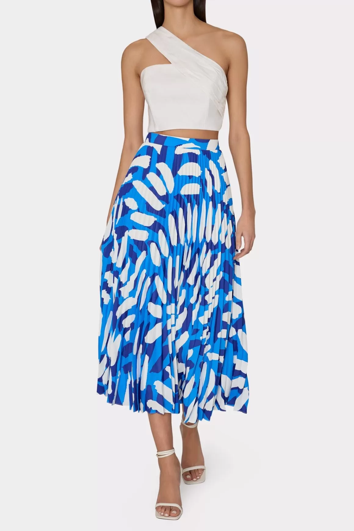 MILLY Skirts-Otha Brushstroke Pleated Skirt Blue Multi