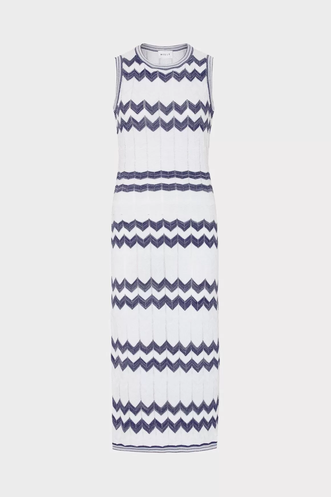 MILLY Knit Dresses-Oversized Zig Zag Midi Dress Navy/Ecru