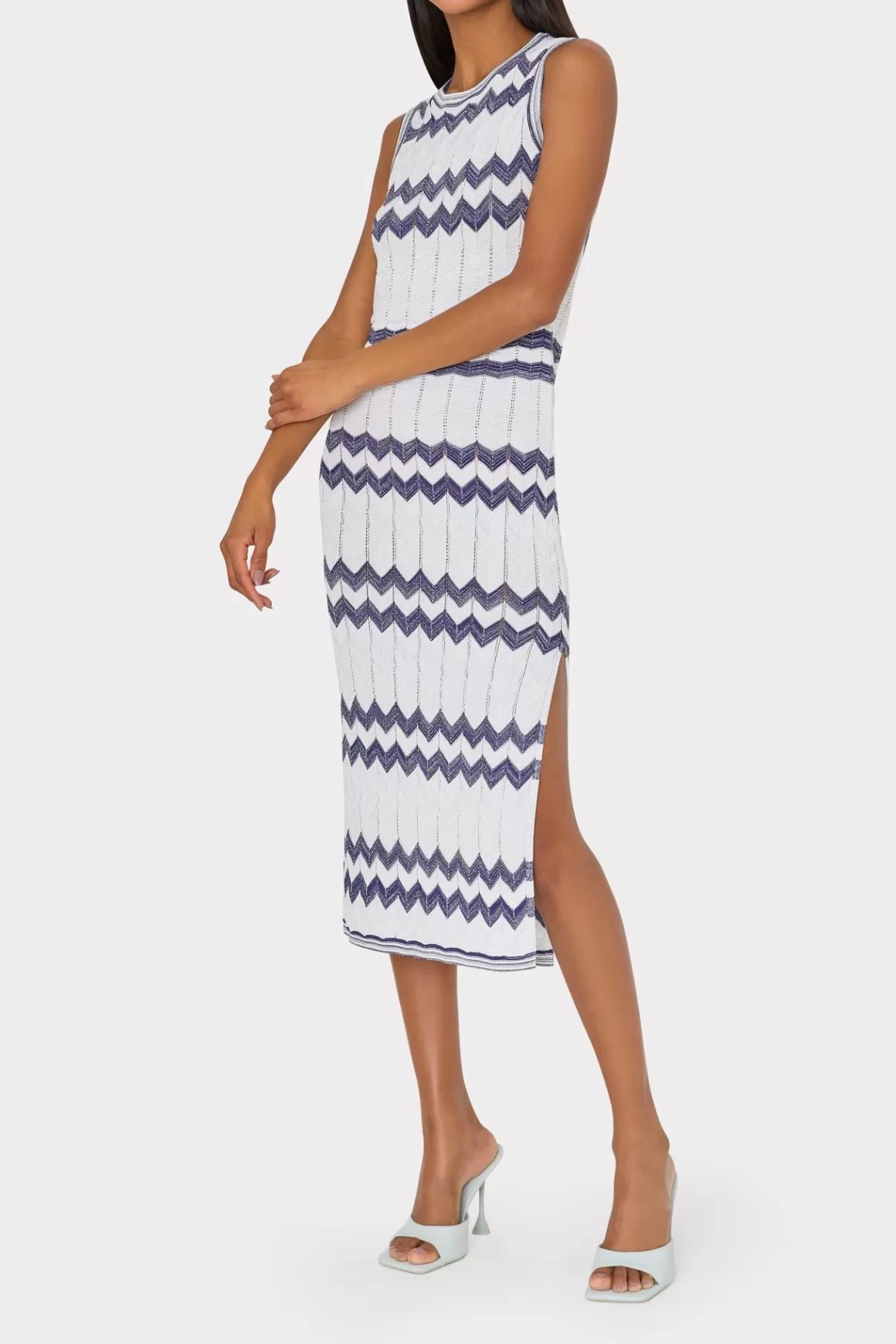 MILLY Sweaters & Knits-Oversized Zig Zag Midi Dress Navy/Ecru