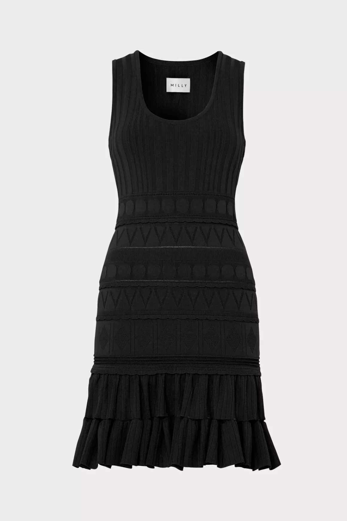 MILLY Day Dresses-Pepper Knit Ruffle Mini Dress Black