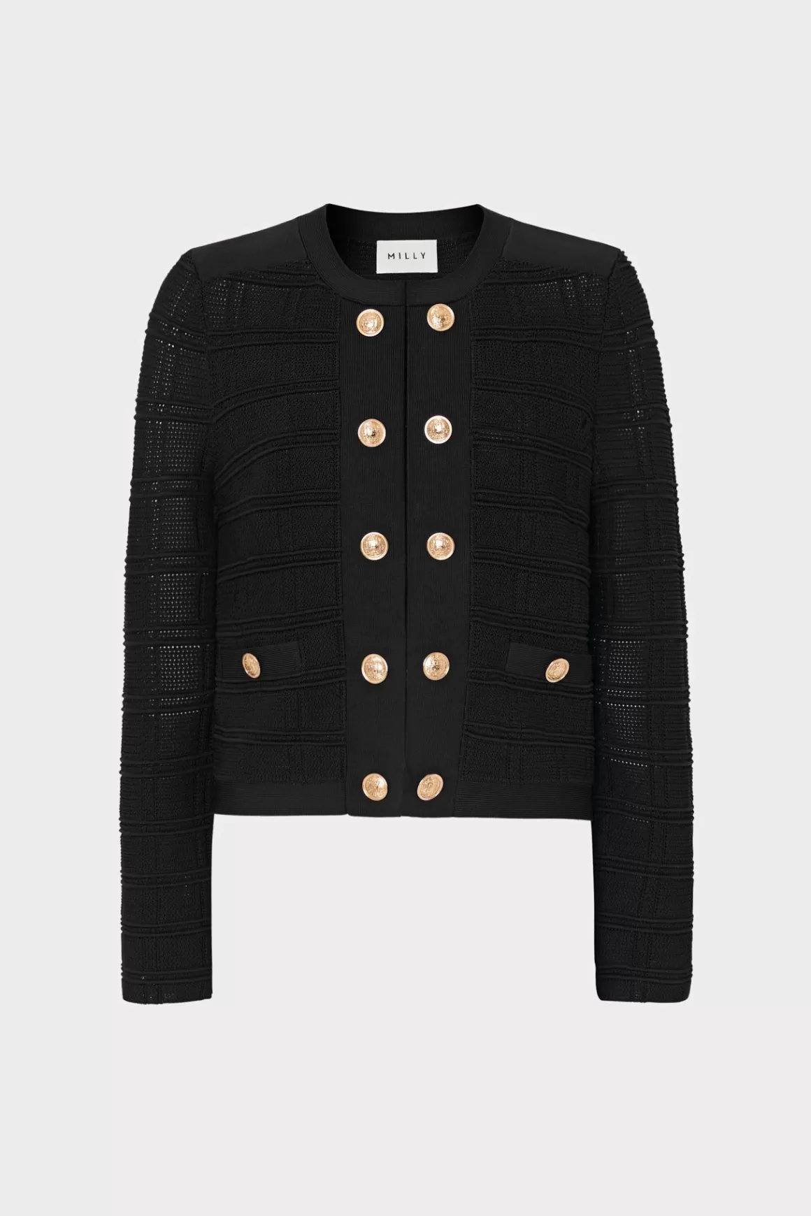 MILLY Coats & Jackets-Pointelle Textured Knit Jacket Black