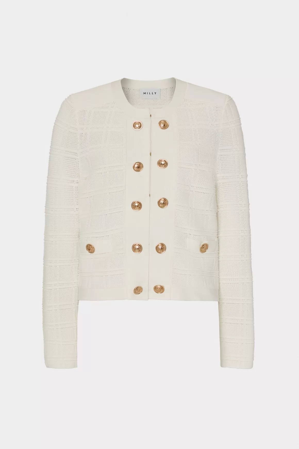 MILLY Coats & Jackets-Pointelle Textured Knit Jacket Ecru