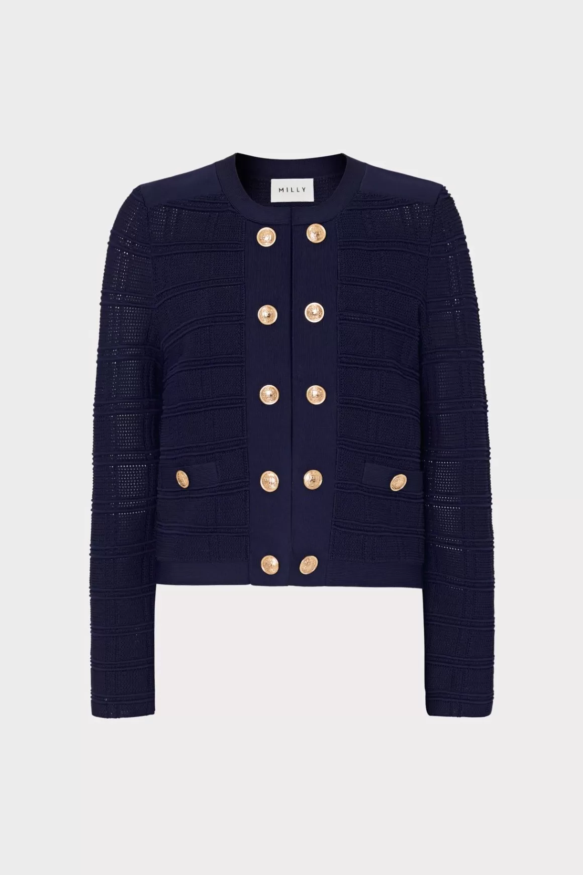 MILLY Sweaters & Knits-Pointelle Textured Knit Jacket Navy