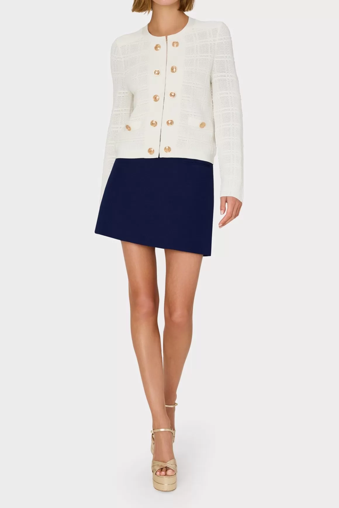 MILLY Coats & Jackets-Pointelle Textured Knit Jacket Ecru