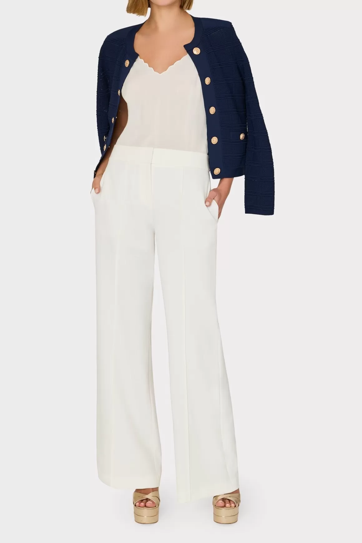 MILLY Jumpsuits & Rompers-Pointelle Textured Knit Jacket Navy