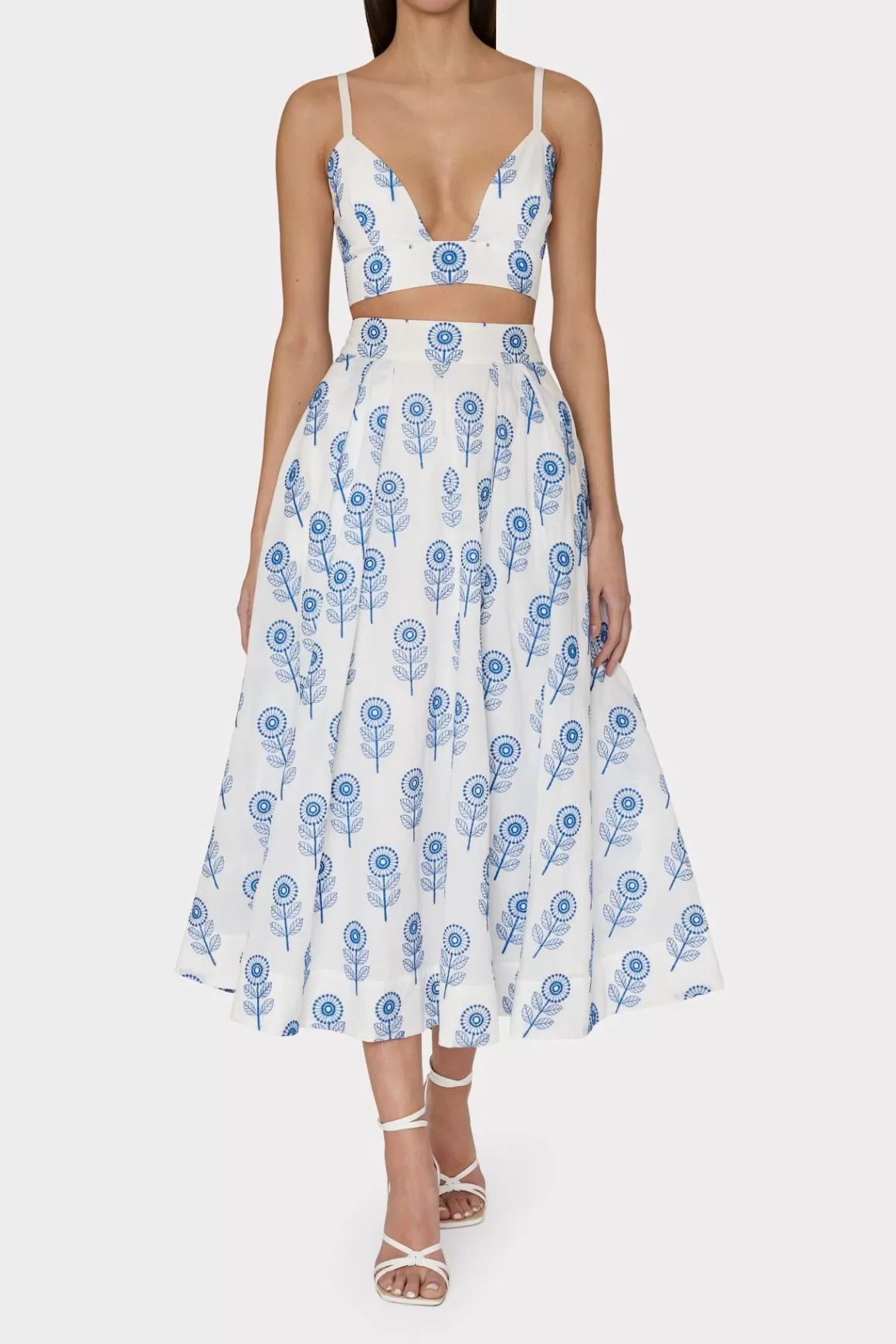 MILLY Skirts-Poppy Embroidery Skirt White/Blue