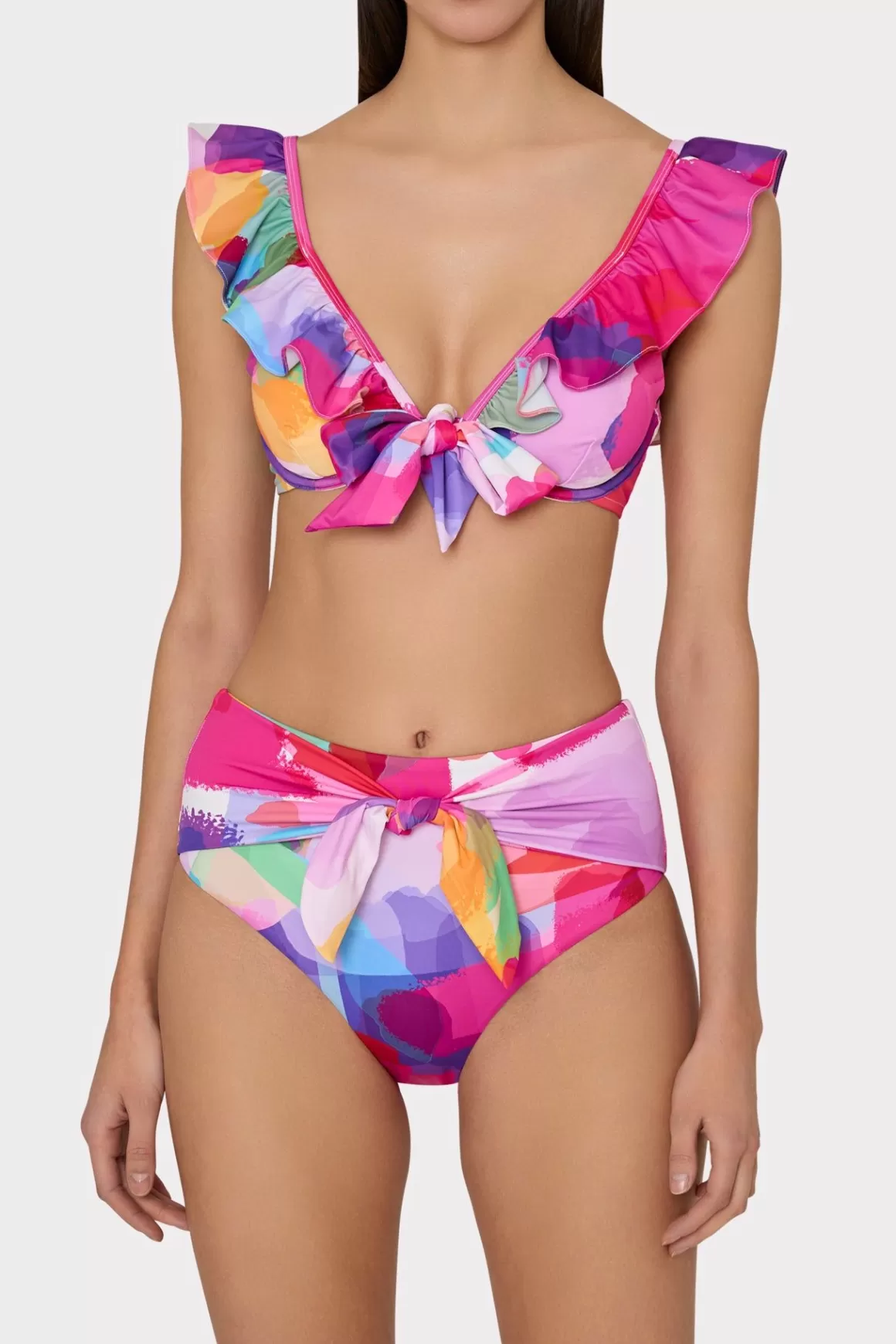 MILLY Jumpsuits & Rompers-Rainbow Waterfall Ruffle Bikini Top Multi