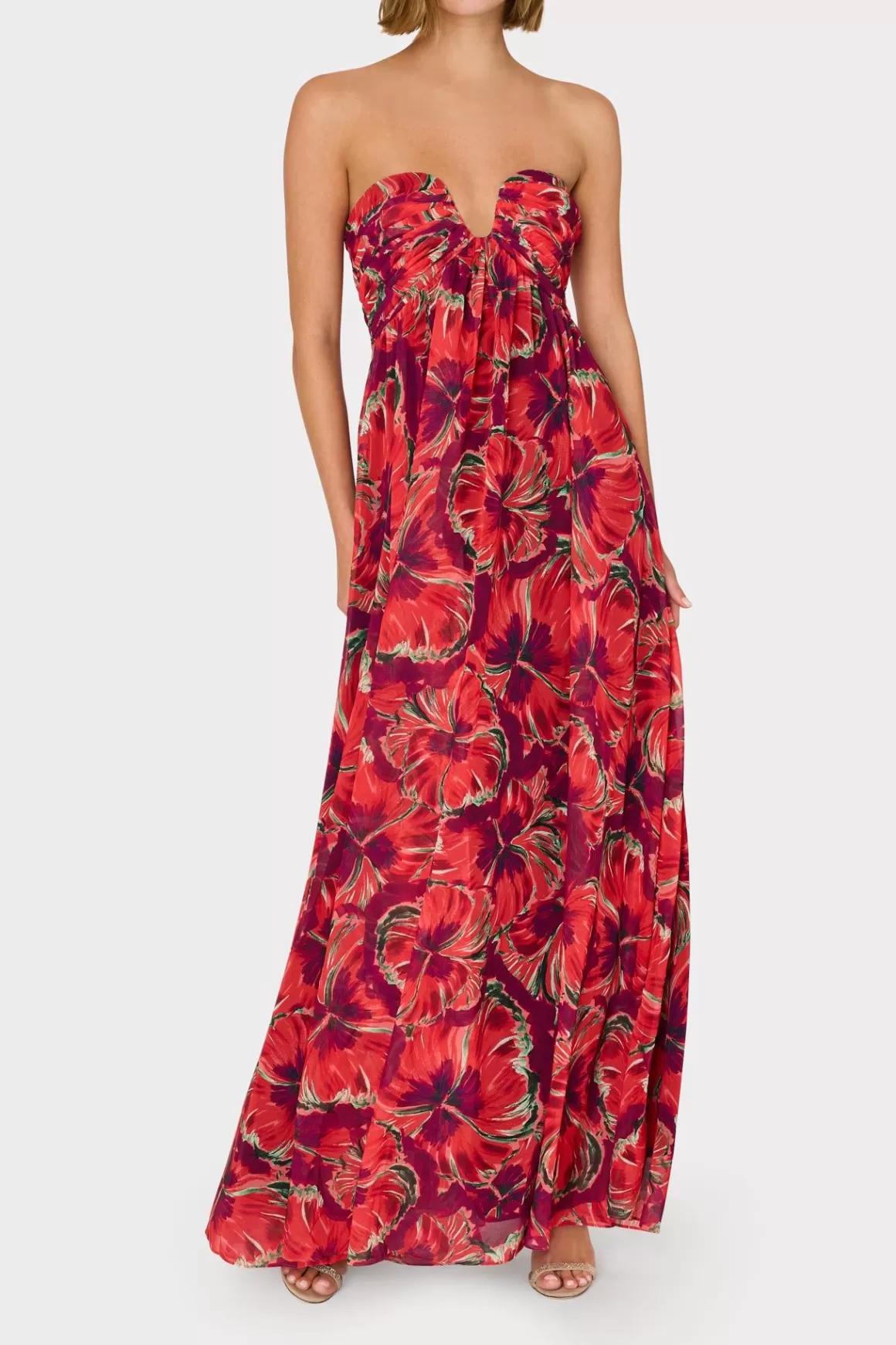 MILLY Evening Gowns-River Windmill Floral Dress Red Multi