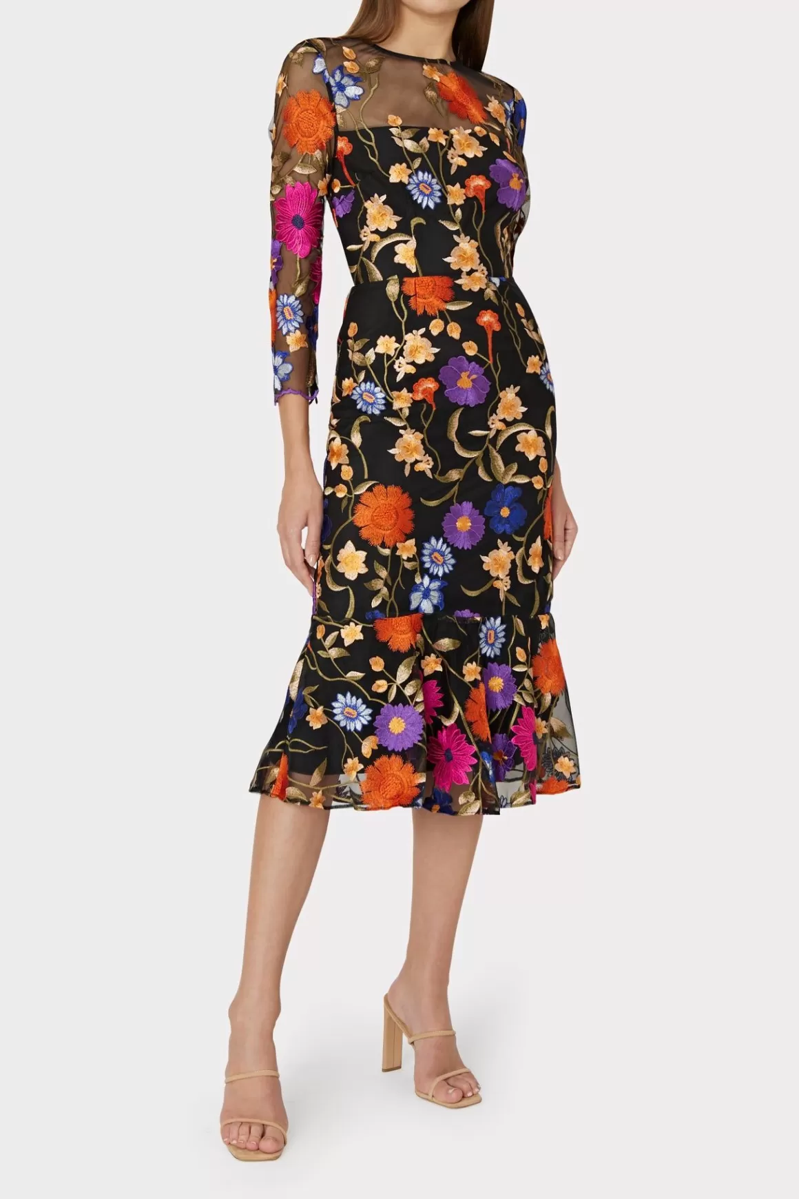 MILLY Guest Of Dresses-Rosalind Fall Foliage Embroidery Dress Black Multi