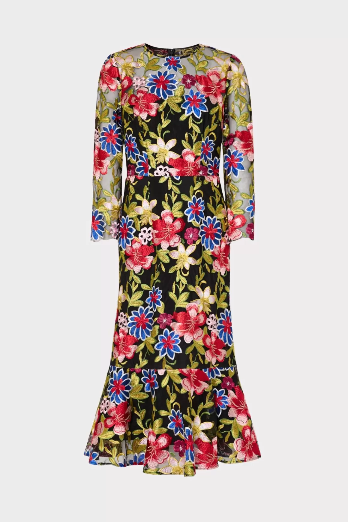 MILLY Guest Of Dresses-Rosalind Floral Embroidery Dress Red Multi