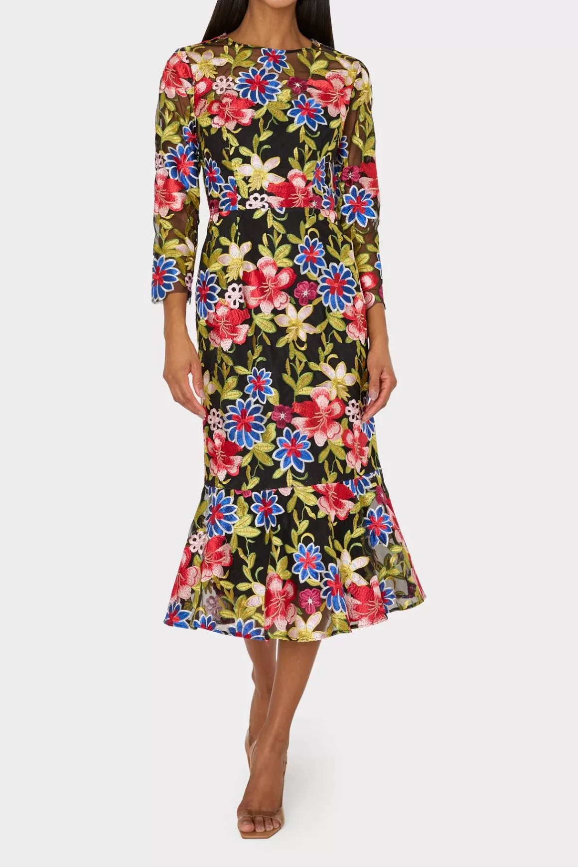 MILLY Guest Of Dresses-Rosalind Floral Embroidery Dress Red Multi