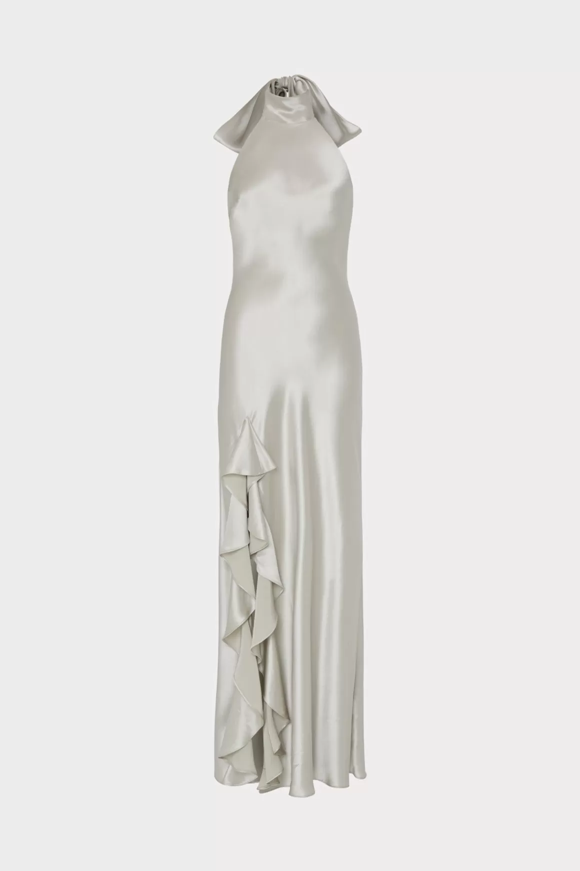 MILLY Evening Gowns-Roux Hammered Satin Gown Silver