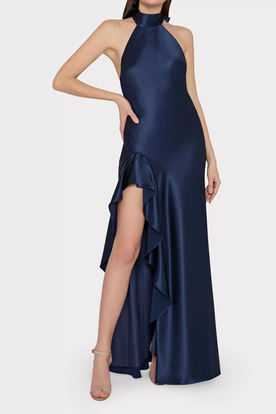 MILLY Jumpsuits & Rompers-Roux Hammered Satin Gown Navy