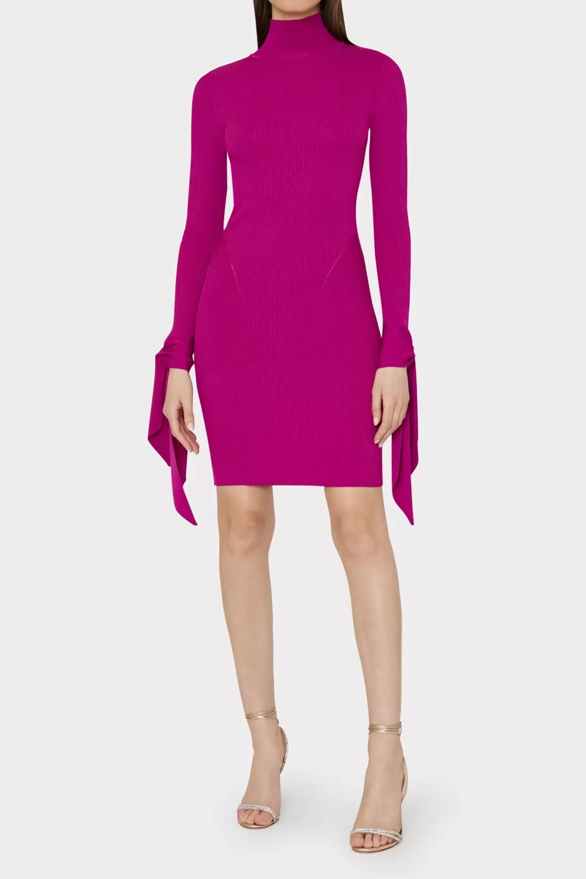 MILLY Knit Dresses-Rowa Cascading Cuff Mini Dress Dark Pink