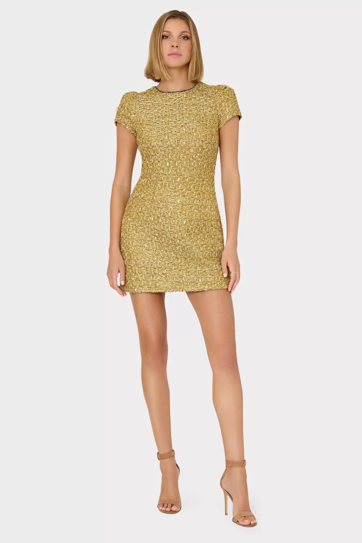 MILLY Jumpsuits & Rompers-Rowen Metallic Tweed Dress Gold