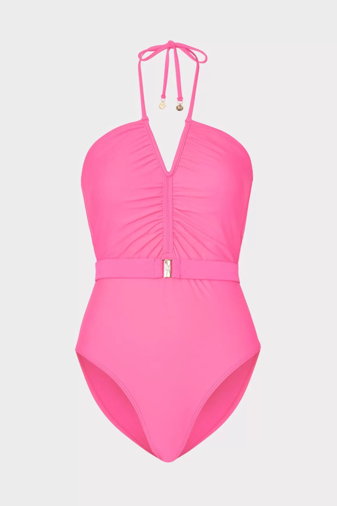 MILLY Jumpsuits & Rompers-Ruched Halter One Piece Neon Pink