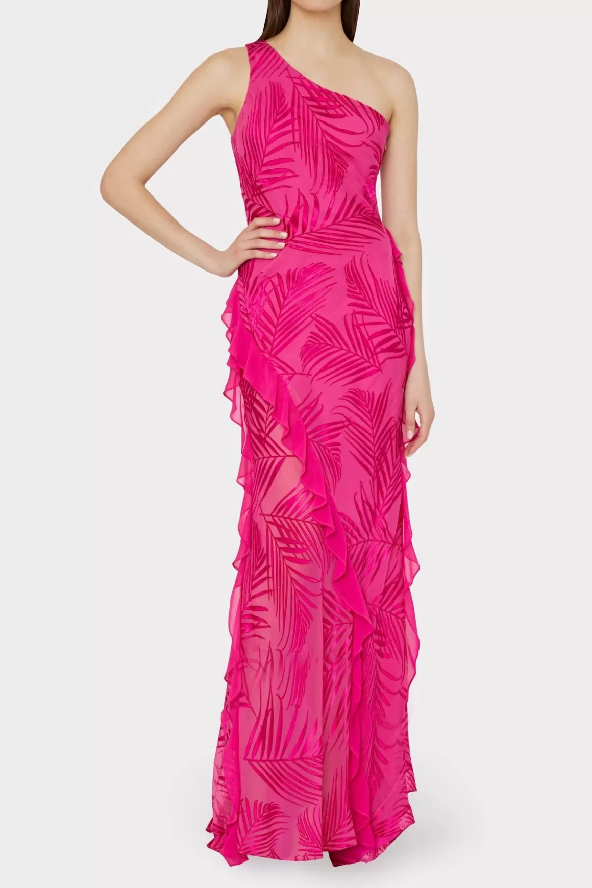 MILLY Pink Dresses-Ryanna Chiffon Devore Dress Pink Palm