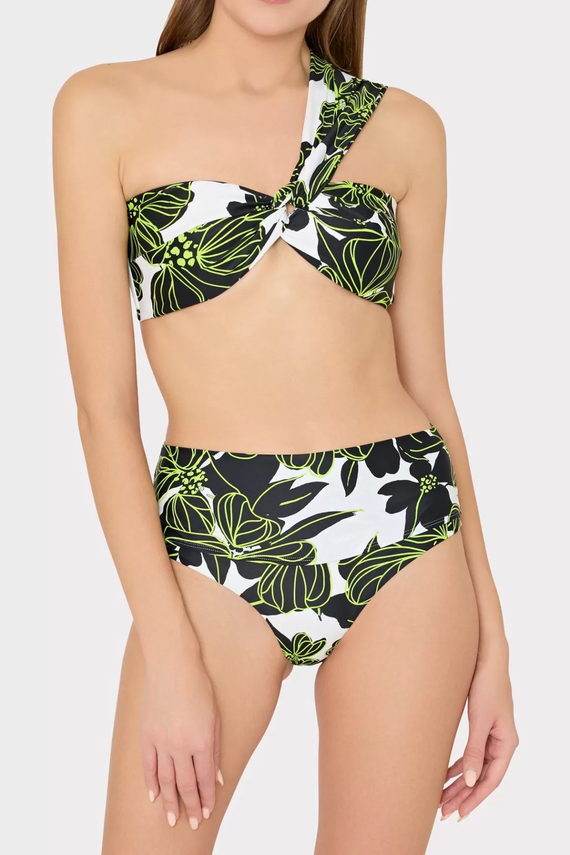 MILLY Jumpsuits & Rompers-Sea Of Petals High Waisted Bikini Bottom Chartreuse/Black