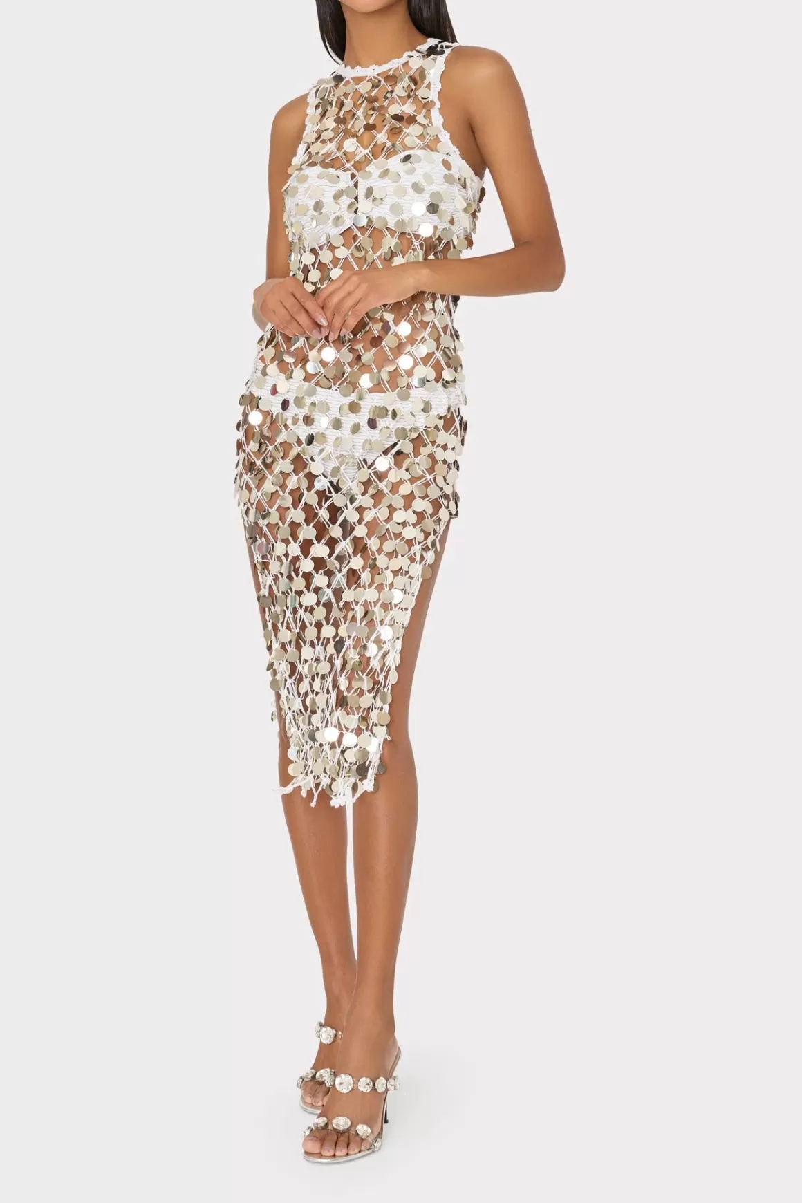 MILLY Jumpsuits & Rompers-Sequin Crochet Midi Dress Ecru