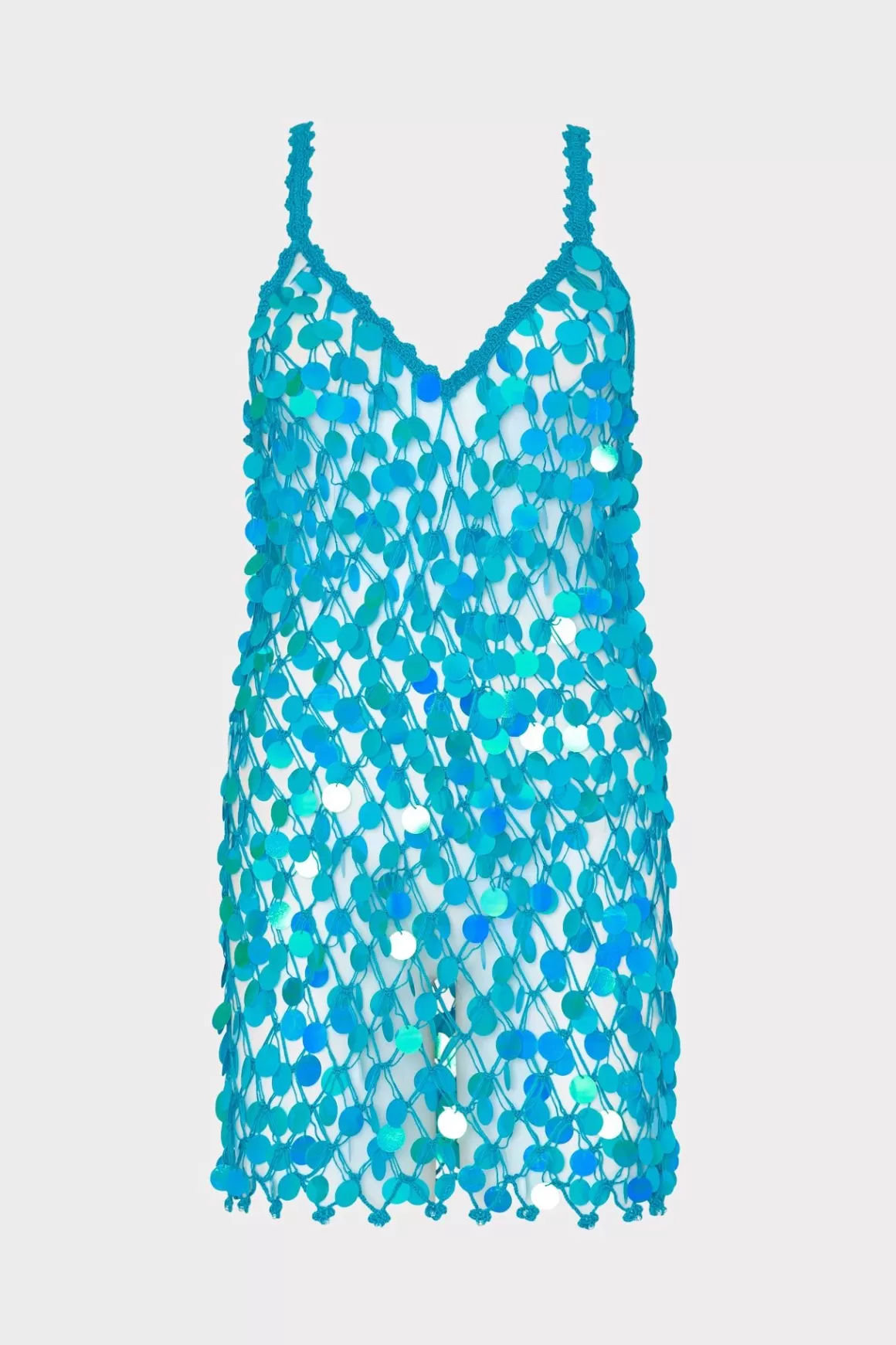 MILLY Jumpsuits & Rompers-Sequin Crochet Mini Sleeveless Dress Blue