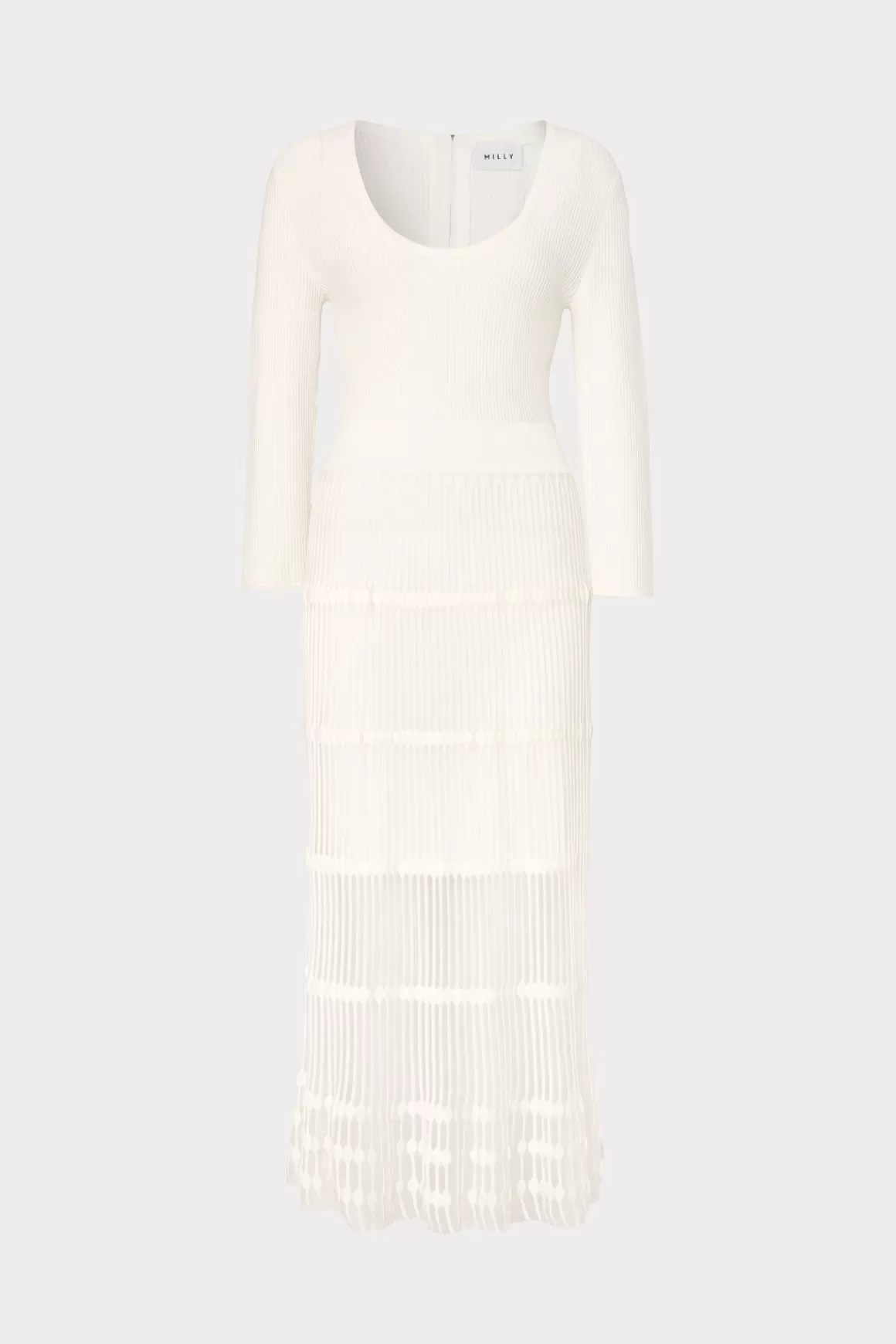 MILLY White Dresses-Sheer Knit Fit And Flare Dress Ecru