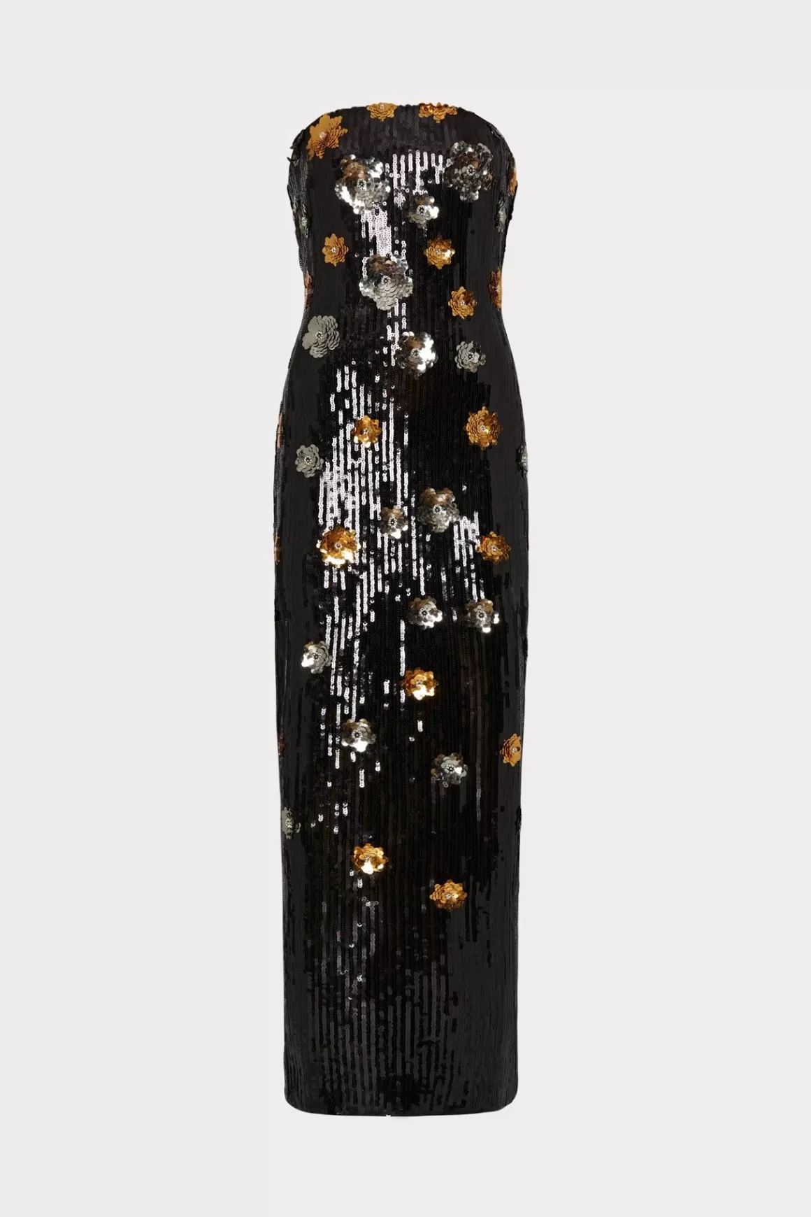 MILLY Maxi Dresses-Shiloh 3D Floral Sequins Dress Black Multi