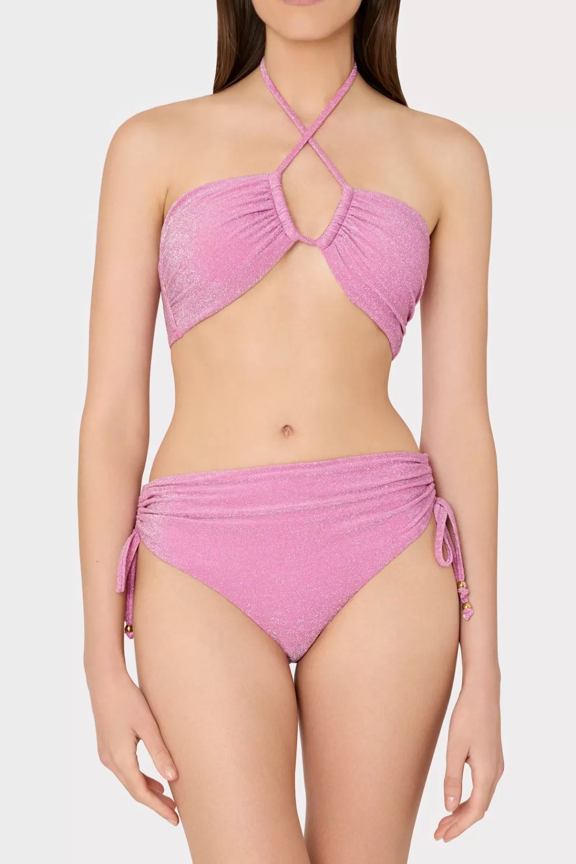 MILLY Bikinis-Shimmer Halter Bikini Top Pink