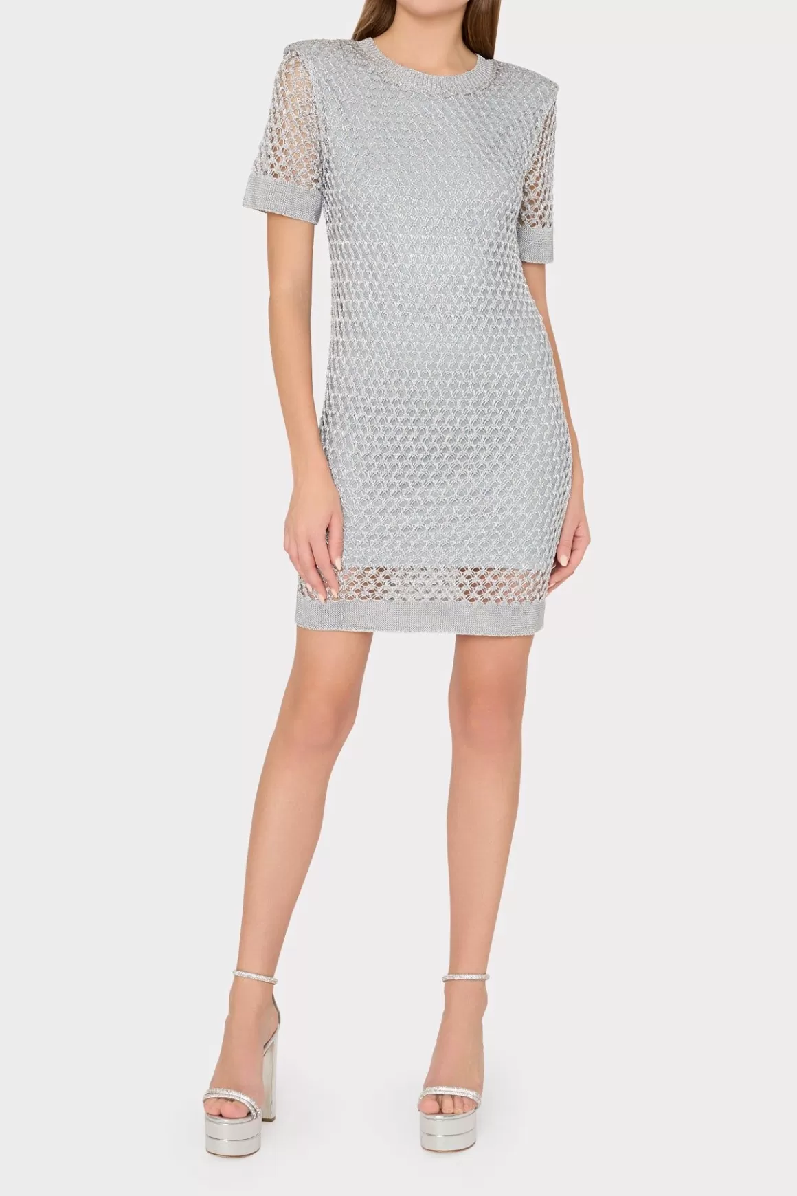 MILLY Sweaters & Knits-Sinclair Metallic Mesh Mini Dress Silver