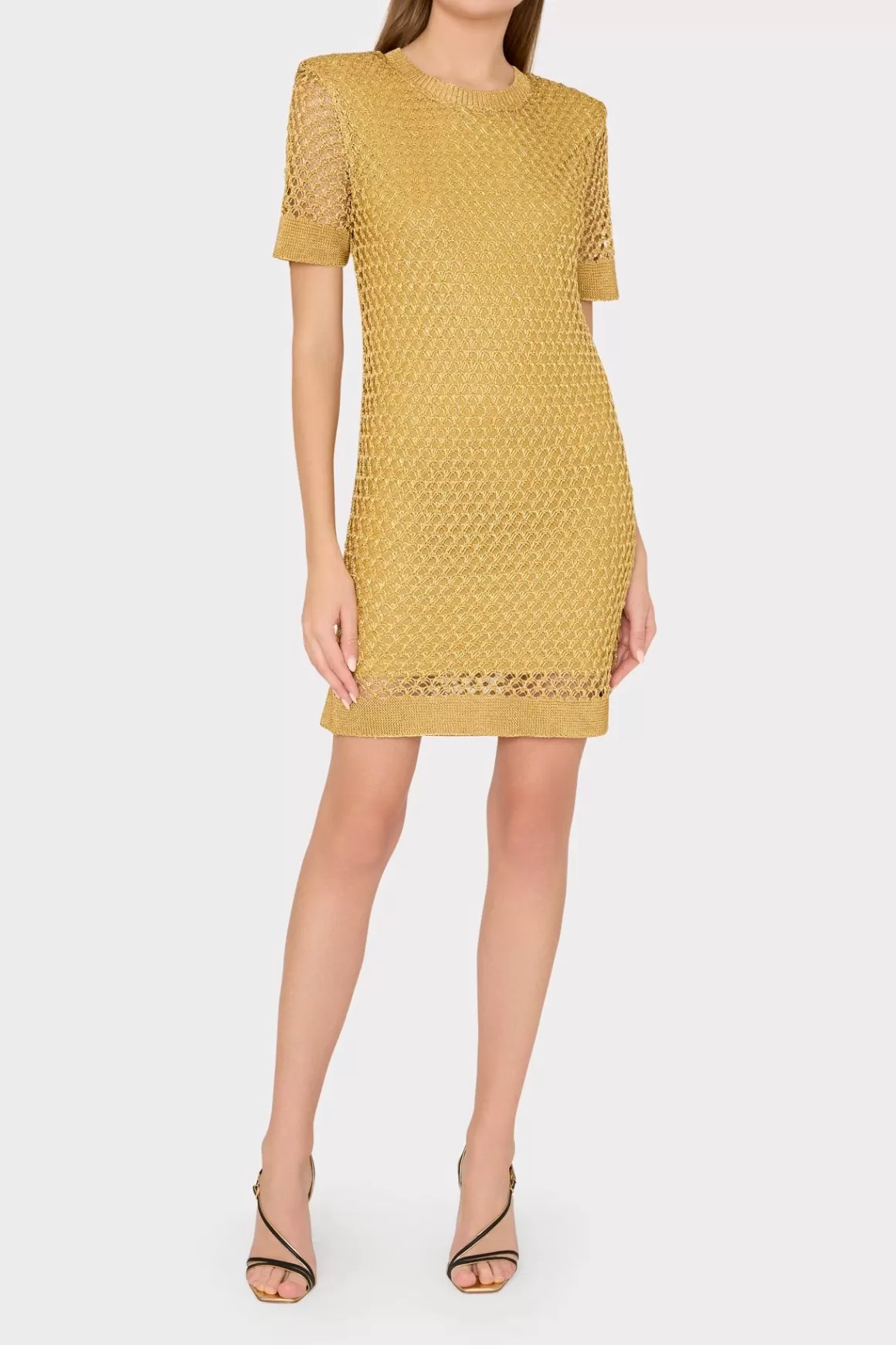 MILLY Sweaters & Knits-Sinclair Metallic Mesh Mini Dress Gold