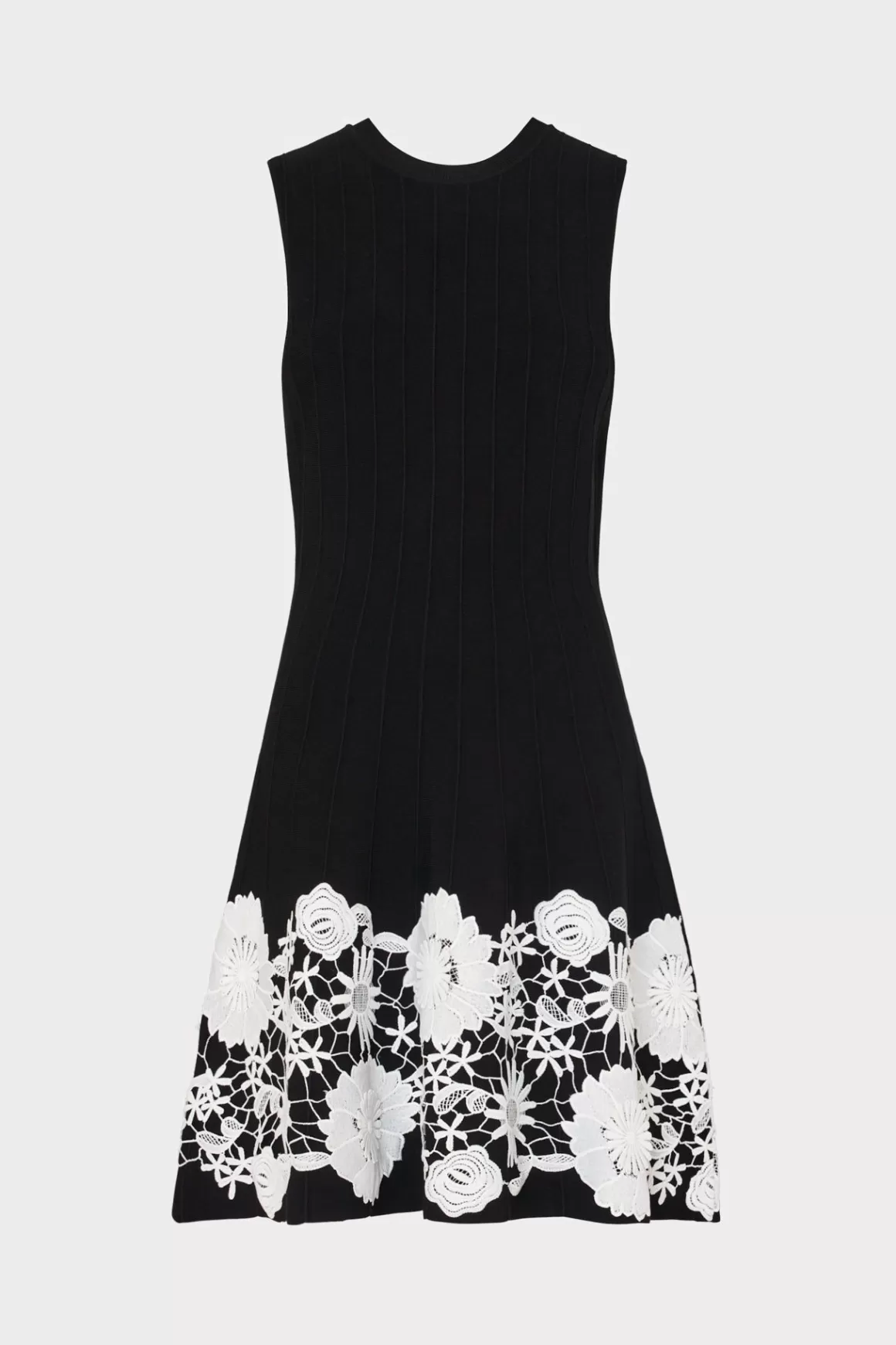 MILLY Sweaters & Knits-Sleeveless Lace Trim Fit And Flare Dress Black/Ecru