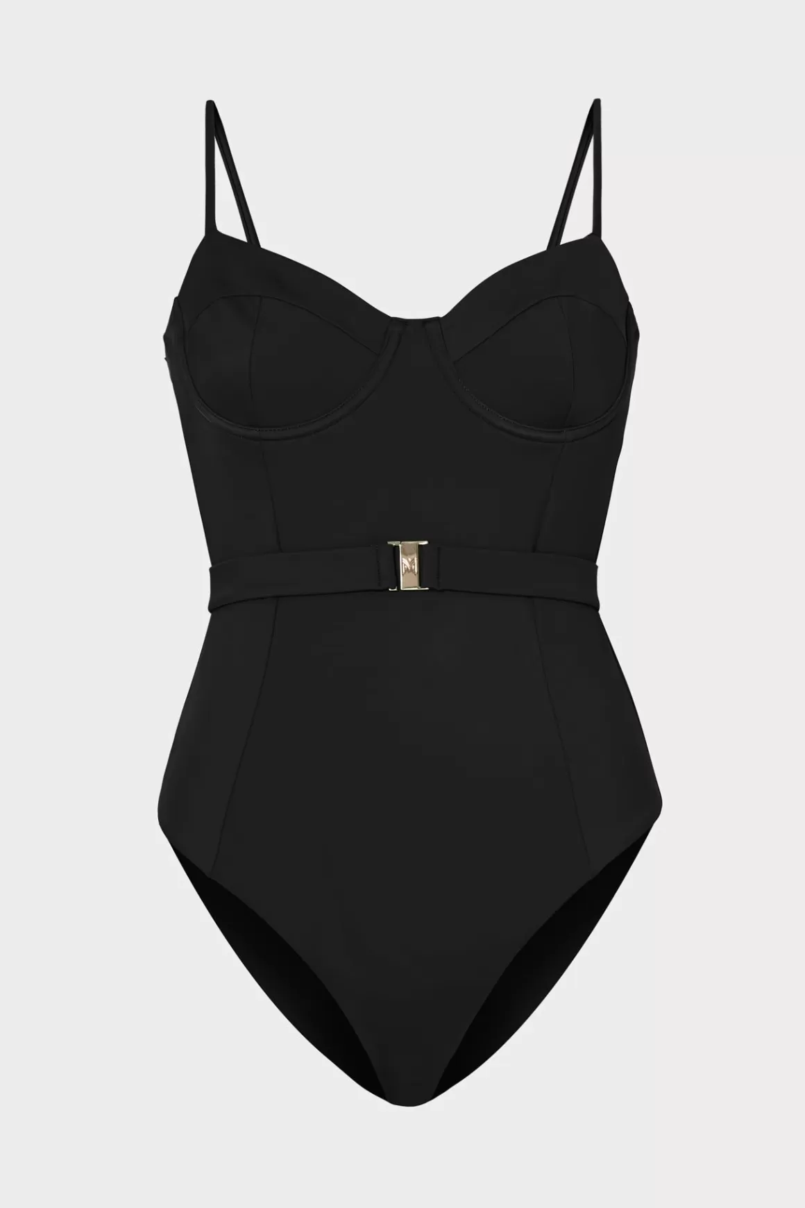 MILLY One Piece Swimsuits-Solid Belted One Piece Black