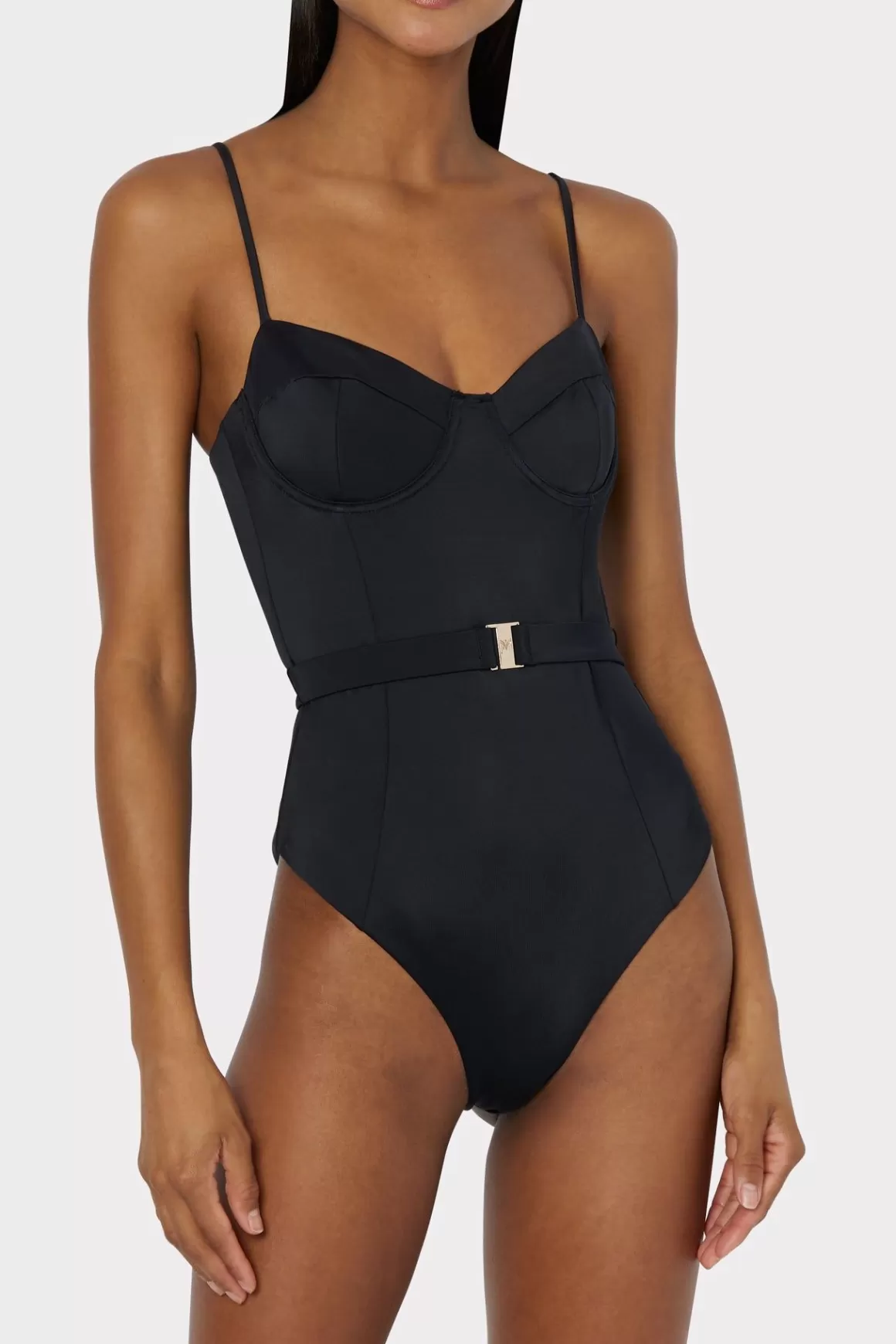 MILLY One Piece Swimsuits-Solid Belted One Piece Black