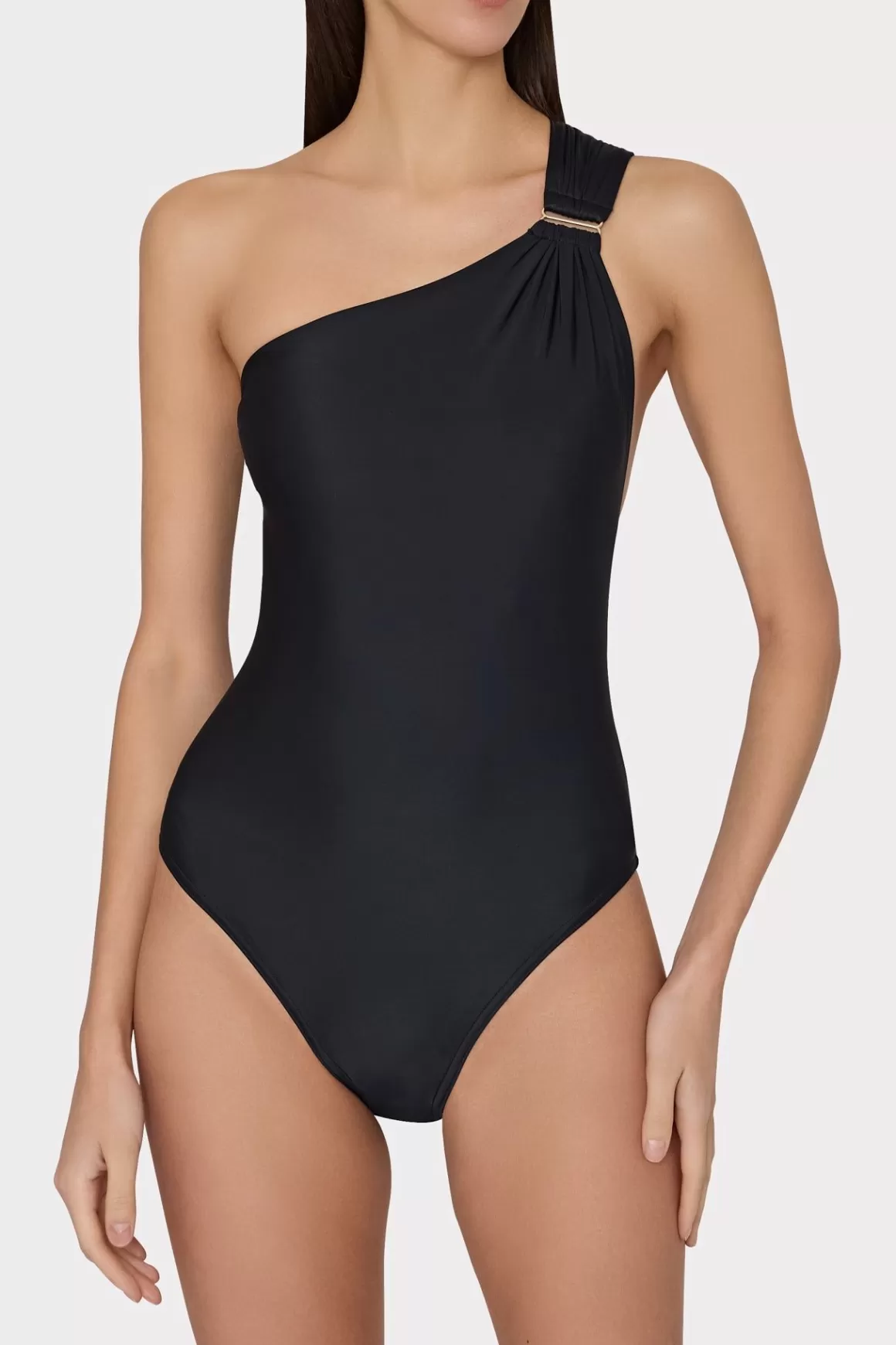 MILLY Jumpsuits & Rompers-Solid Carvico Vita One Shoulder One Piece Black