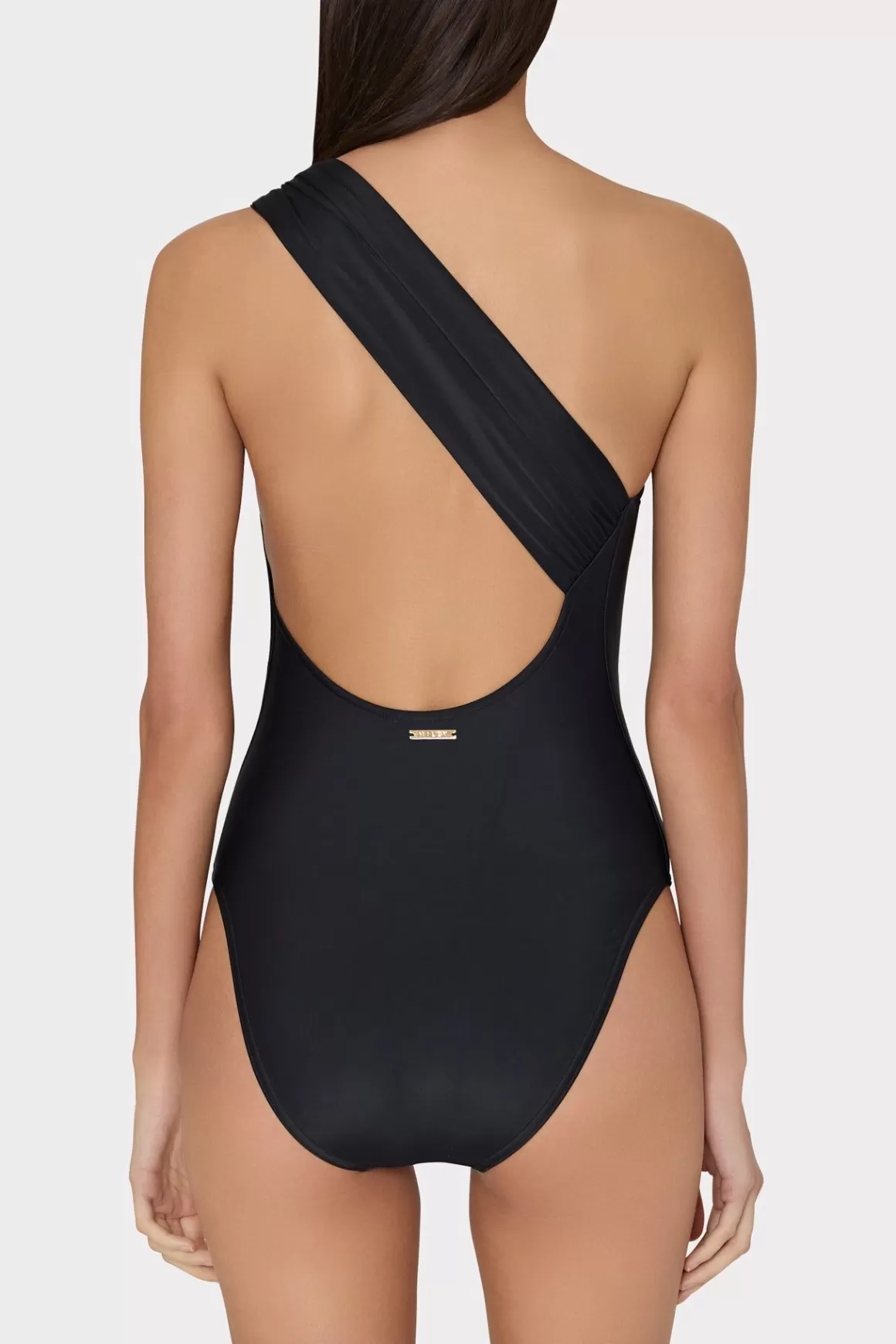 MILLY One Piece Swimsuits-Solid Carvico Vita One Shoulder One Piece Black