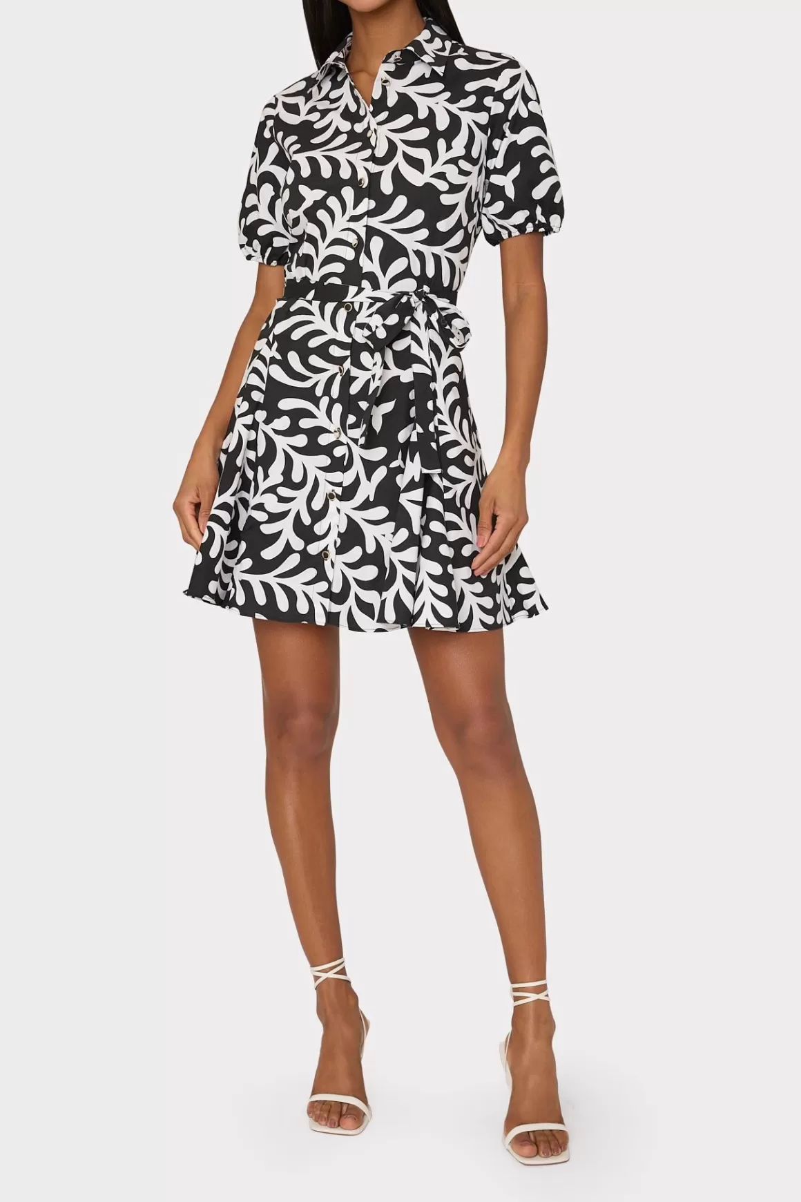 MILLY Day Dresses-Spanish Vine Poplin Mini Dress Black/White