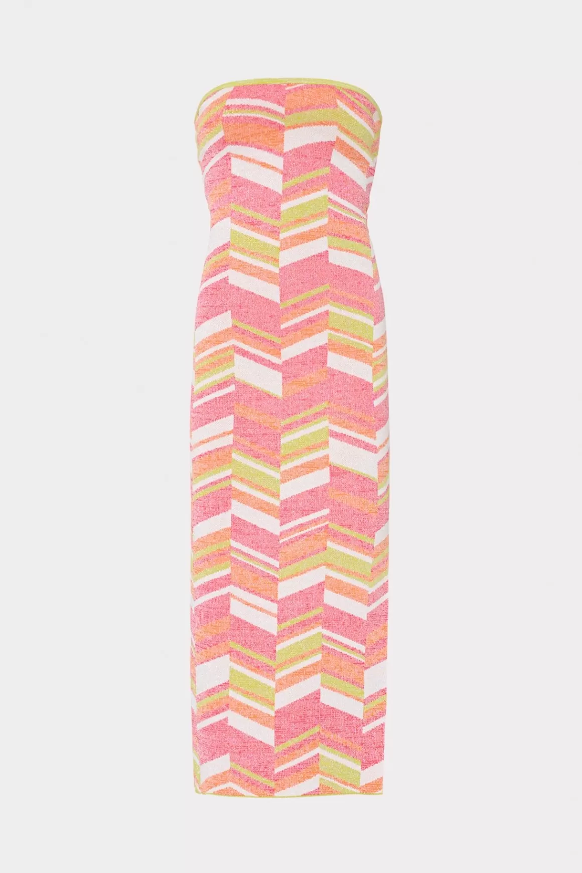 MILLY Cover-Ups-Strapless Multicolor Chevron Knit Dress Chartreuse Multi