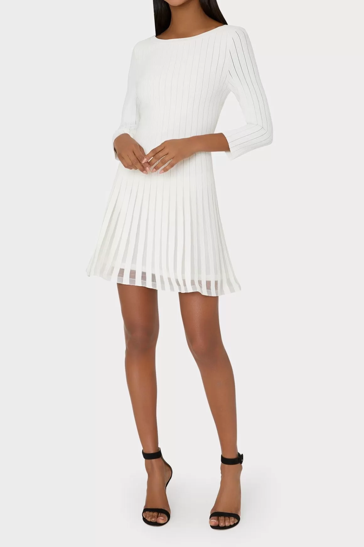 MILLY White Dresses-Tabitha Sheer Godet Mini Dress Ecru