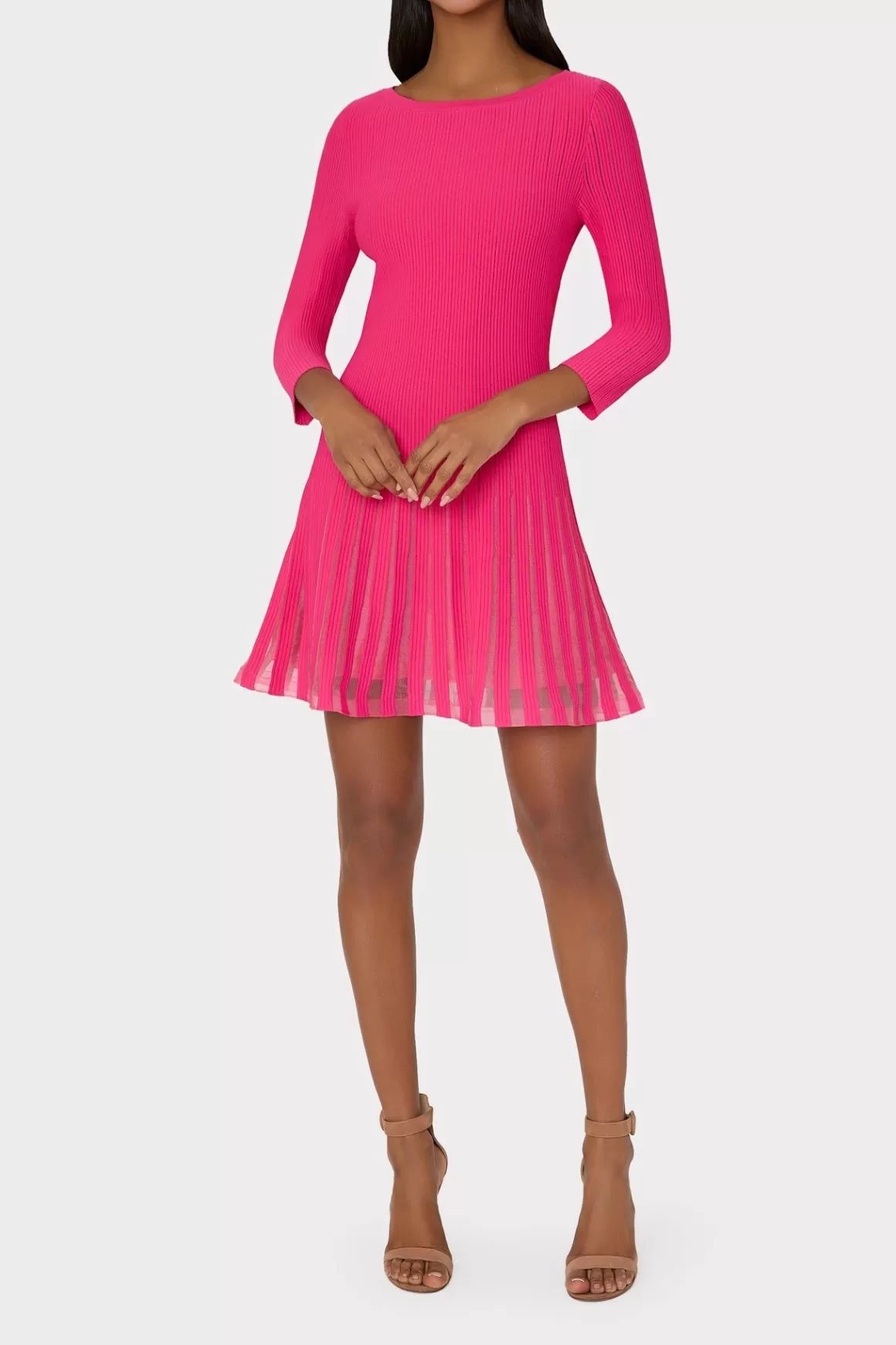 MILLY Mini Dresses-Tabitha Sheer Godet Mini Dress Milly Pink