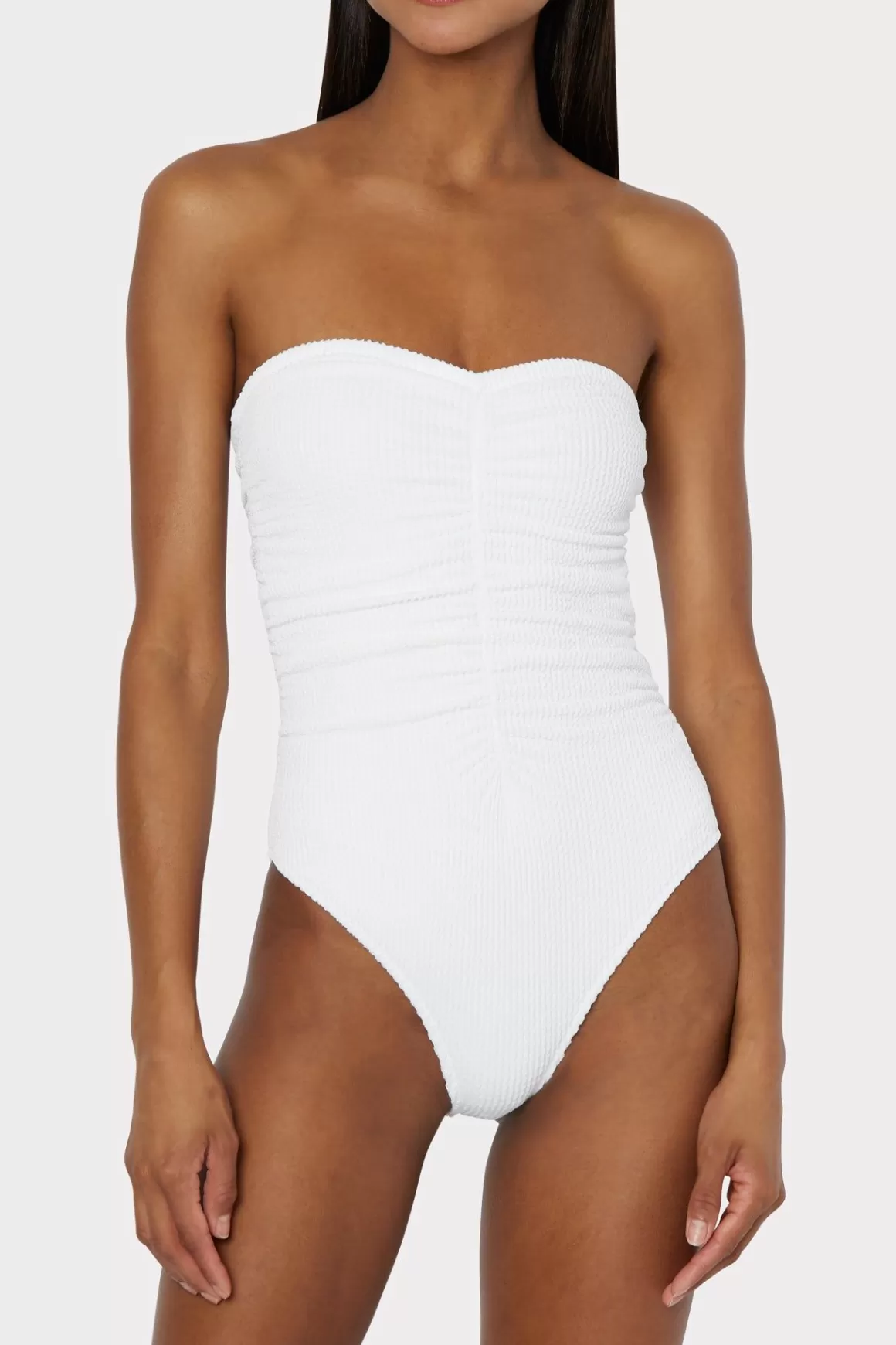 MILLY One Piece Swimsuits-Textured Ruched One Piece White