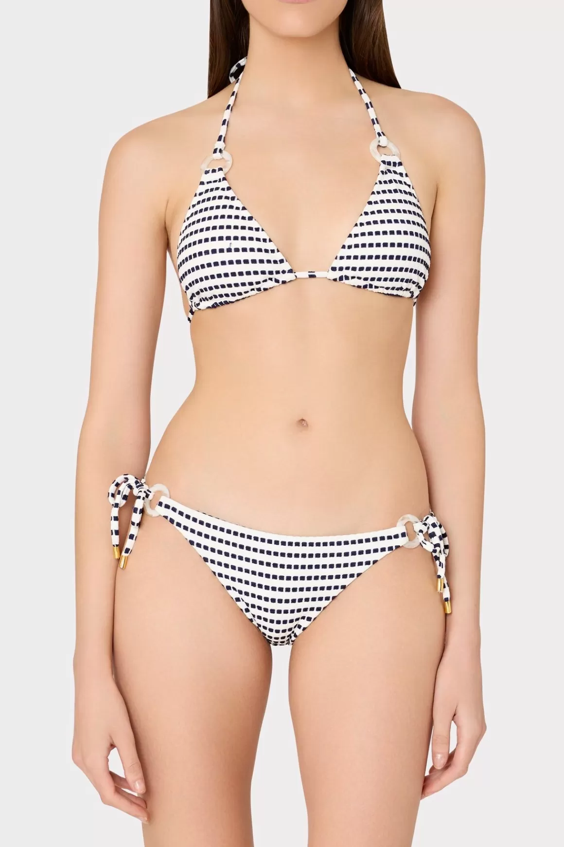 MILLY Jumpsuits & Rompers-Textured Stripe Ring Bikini Bottom Navy