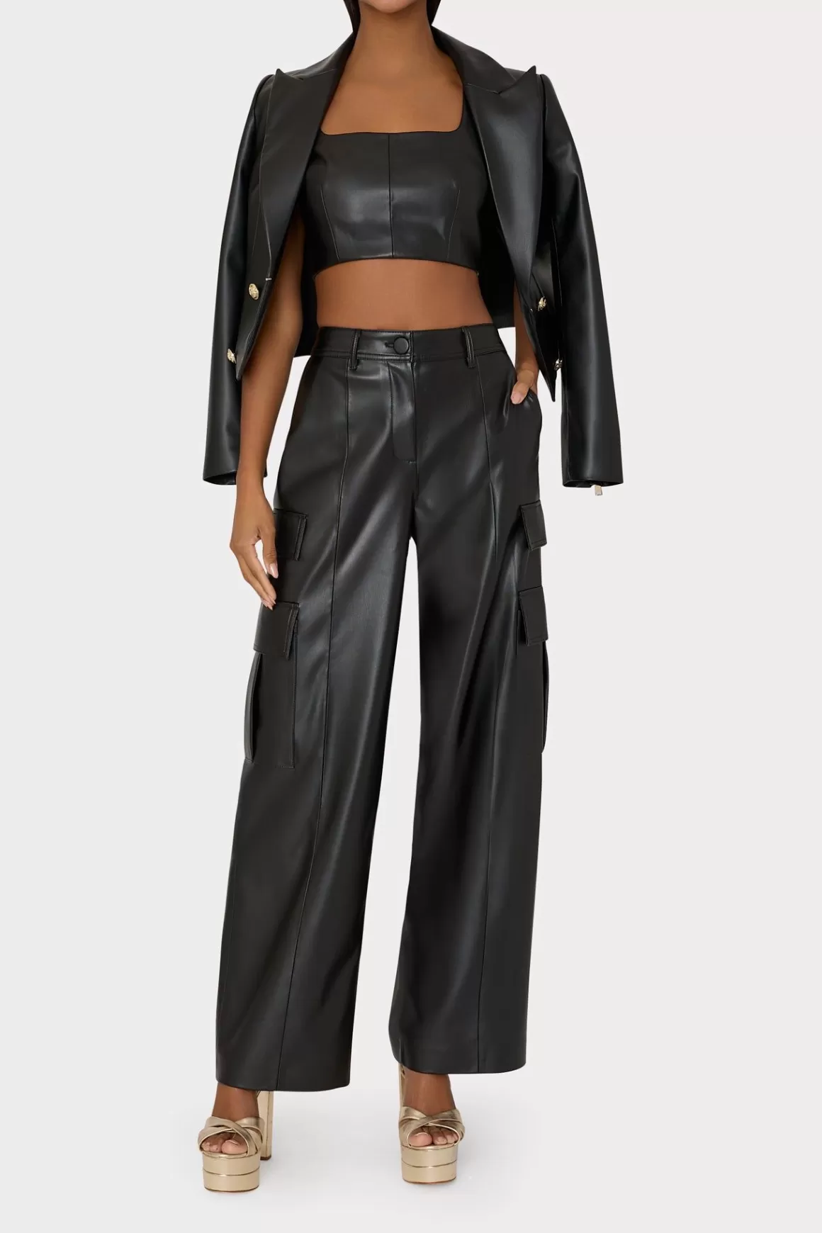 MILLY Matching Sets-Tobias Vegan Leather Cargo Pants Black