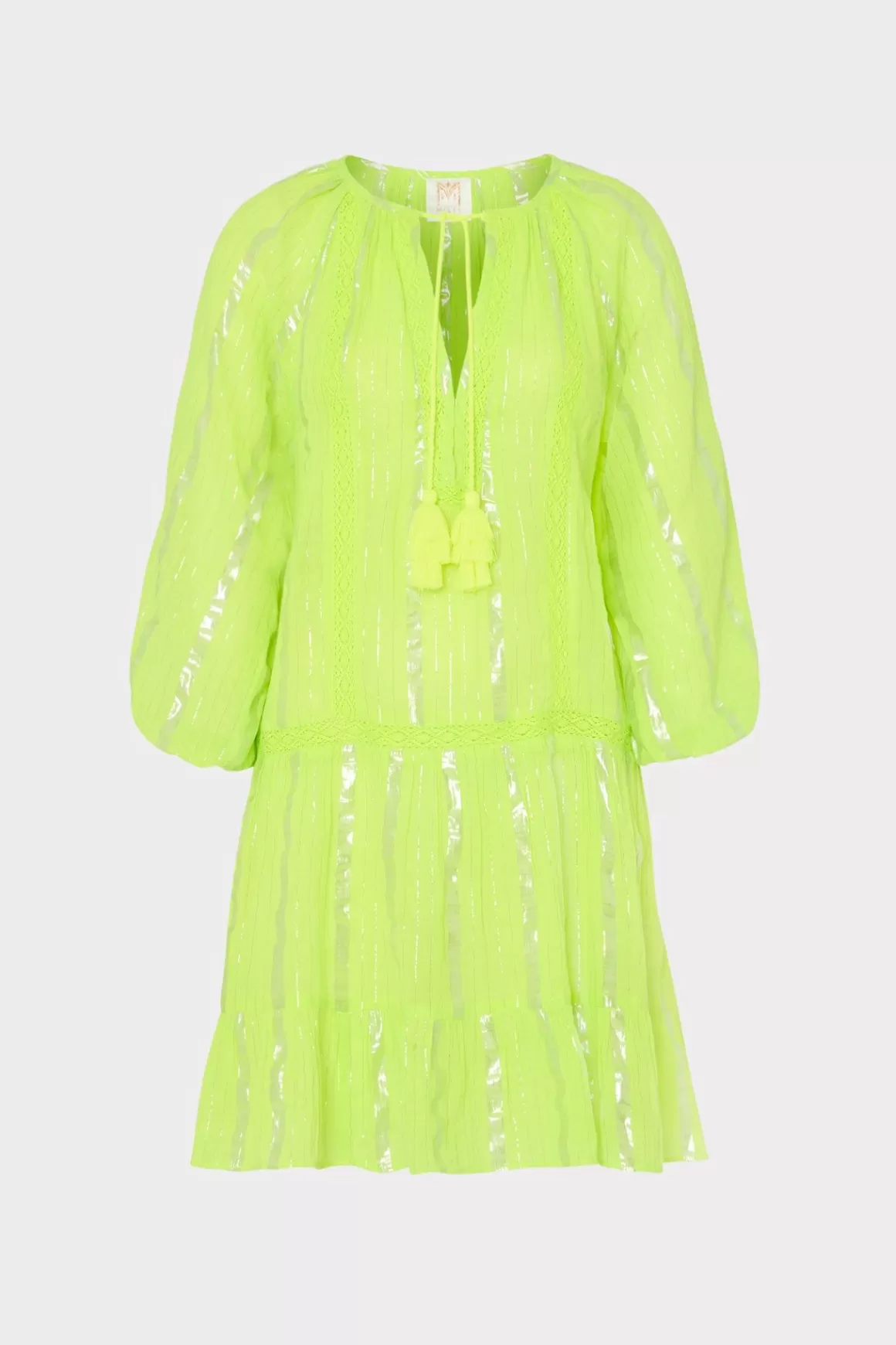 MILLY Cover-Ups-Valentine Lurex Stripe Coverup Dress Neon Yellow