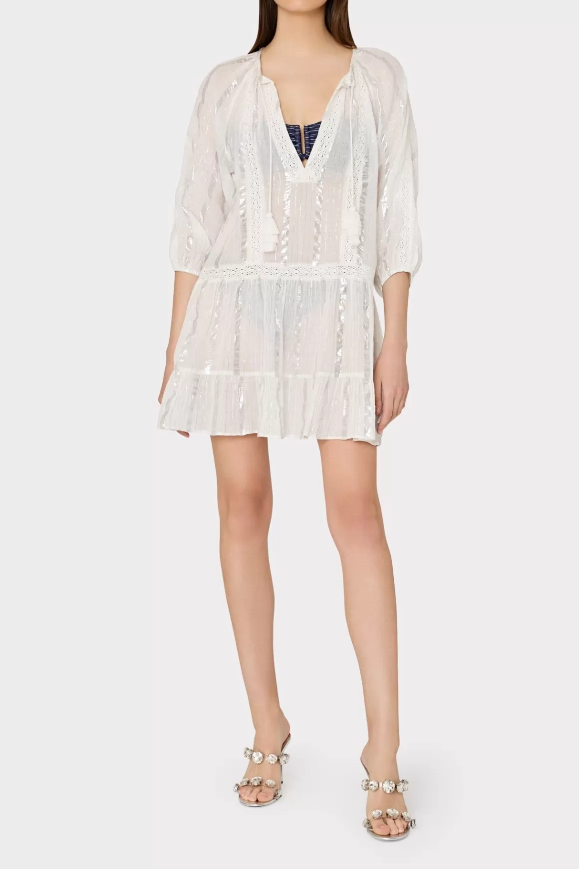 MILLY Cover-Ups-Valentine Lurex Stripe Coverup Dress White