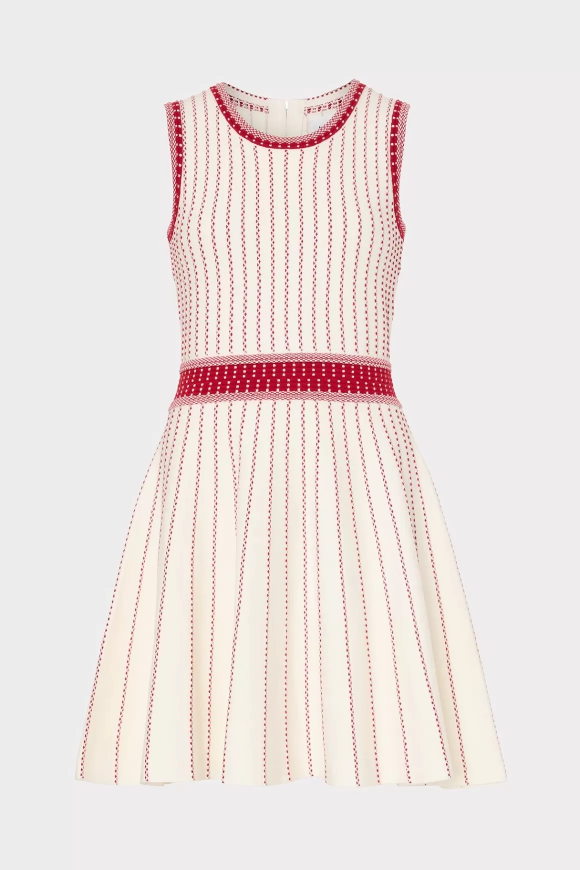 MILLY Cocktail Dresses-Vertical Texture Fit And Flare Dress Ecru/Red