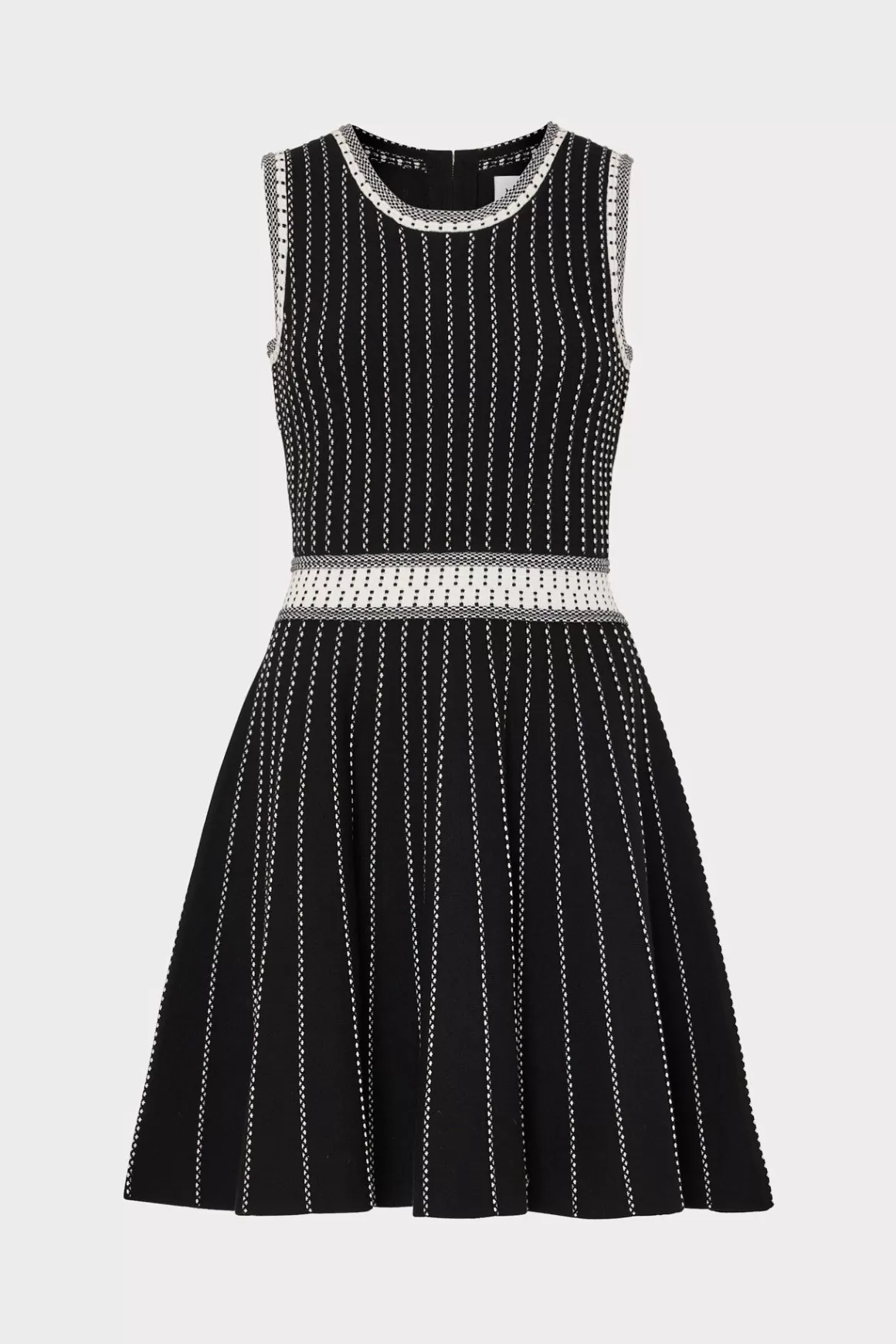 MILLY Day Dresses-Vertical Texture Fit And Flare Dress Black/Ecru