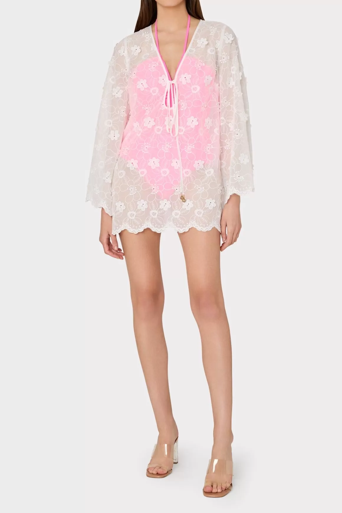 MILLY Cover-Ups-Viara 3D Floral Embroidery Coverup Dress White