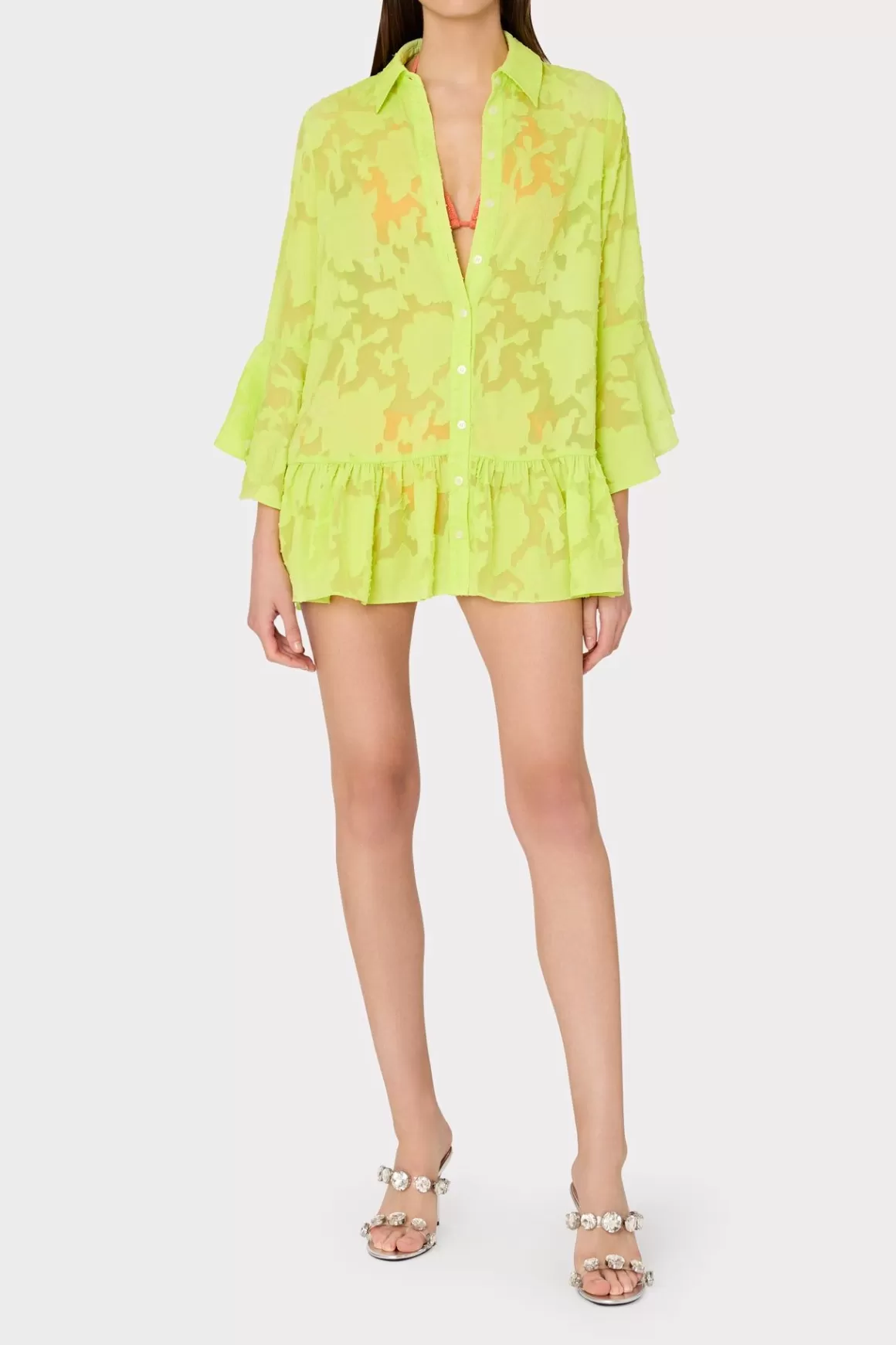 MILLY Jumpsuits & Rompers-Vierra Burnout Coverup Dress Neon Yellow