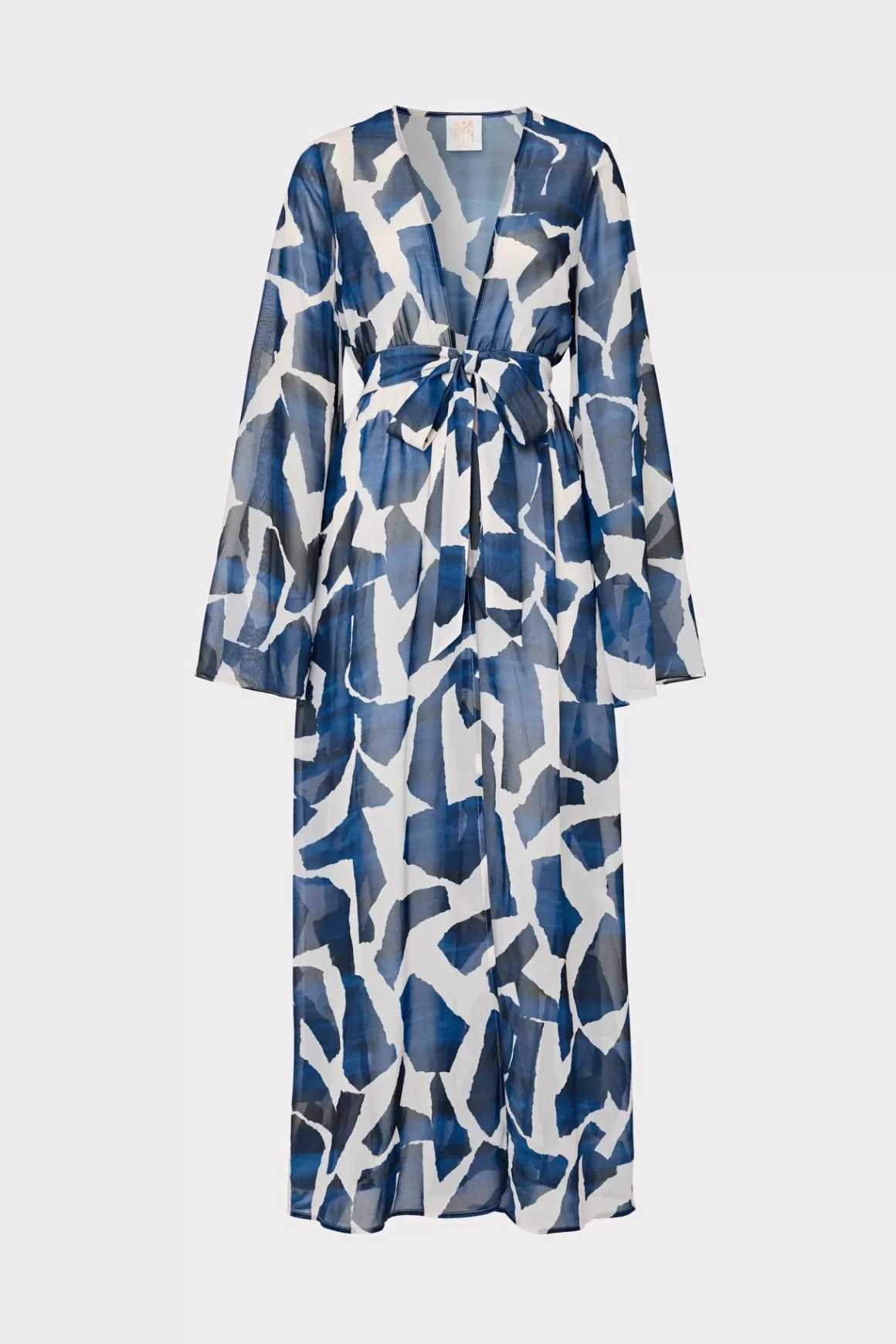 MILLY Jumpsuits & Rompers-Vince Ocean Puzzle Chiffon Coverup Dress Navy Multi