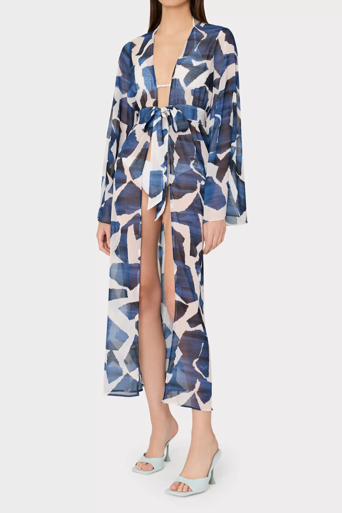 MILLY Jumpsuits & Rompers-Vince Ocean Puzzle Chiffon Coverup Dress Navy Multi